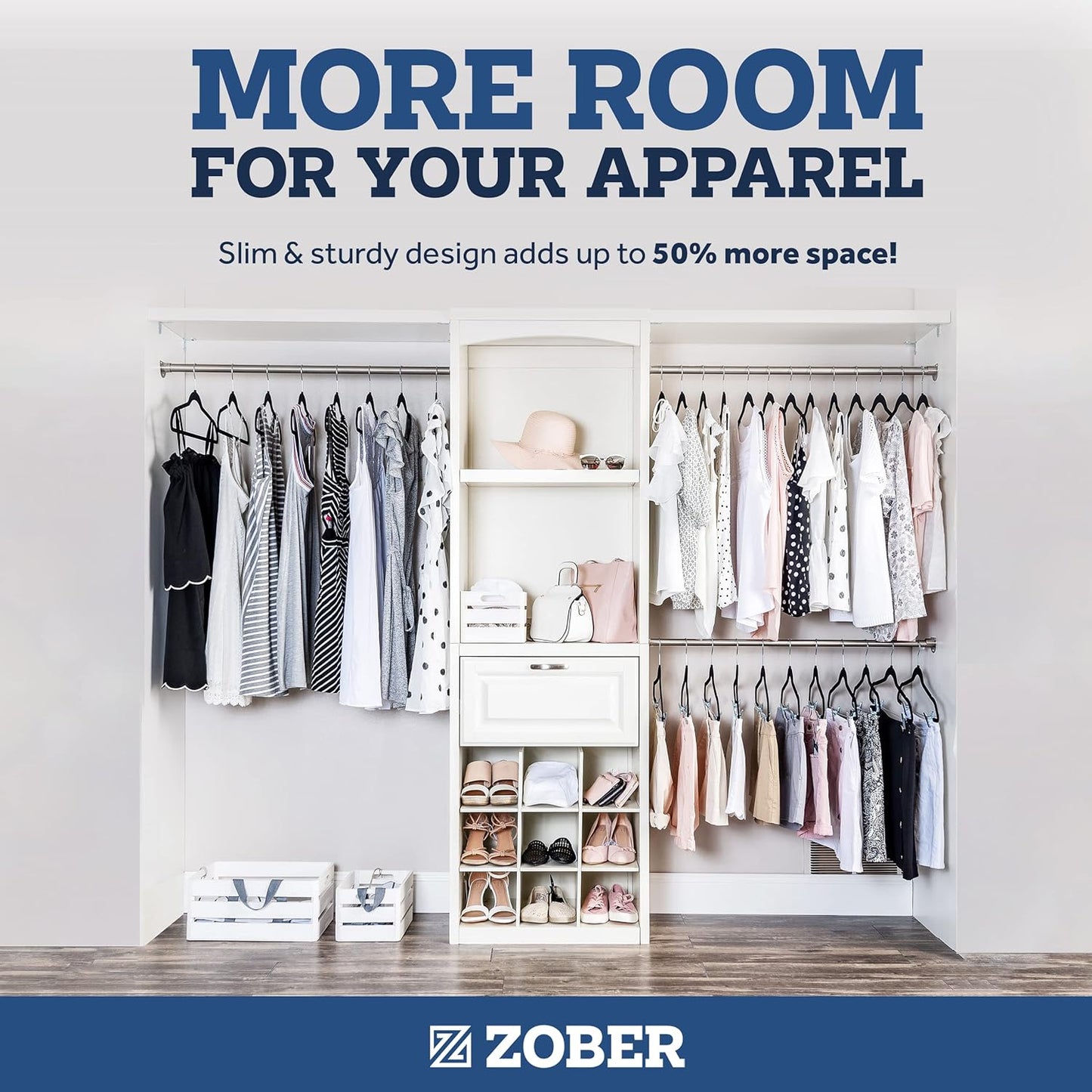 ZOBER Black Velvet Hangers - Non-Slip Clothes Hangers with 360° Swivel | 50 Pack, Holds Up to 10 lbs