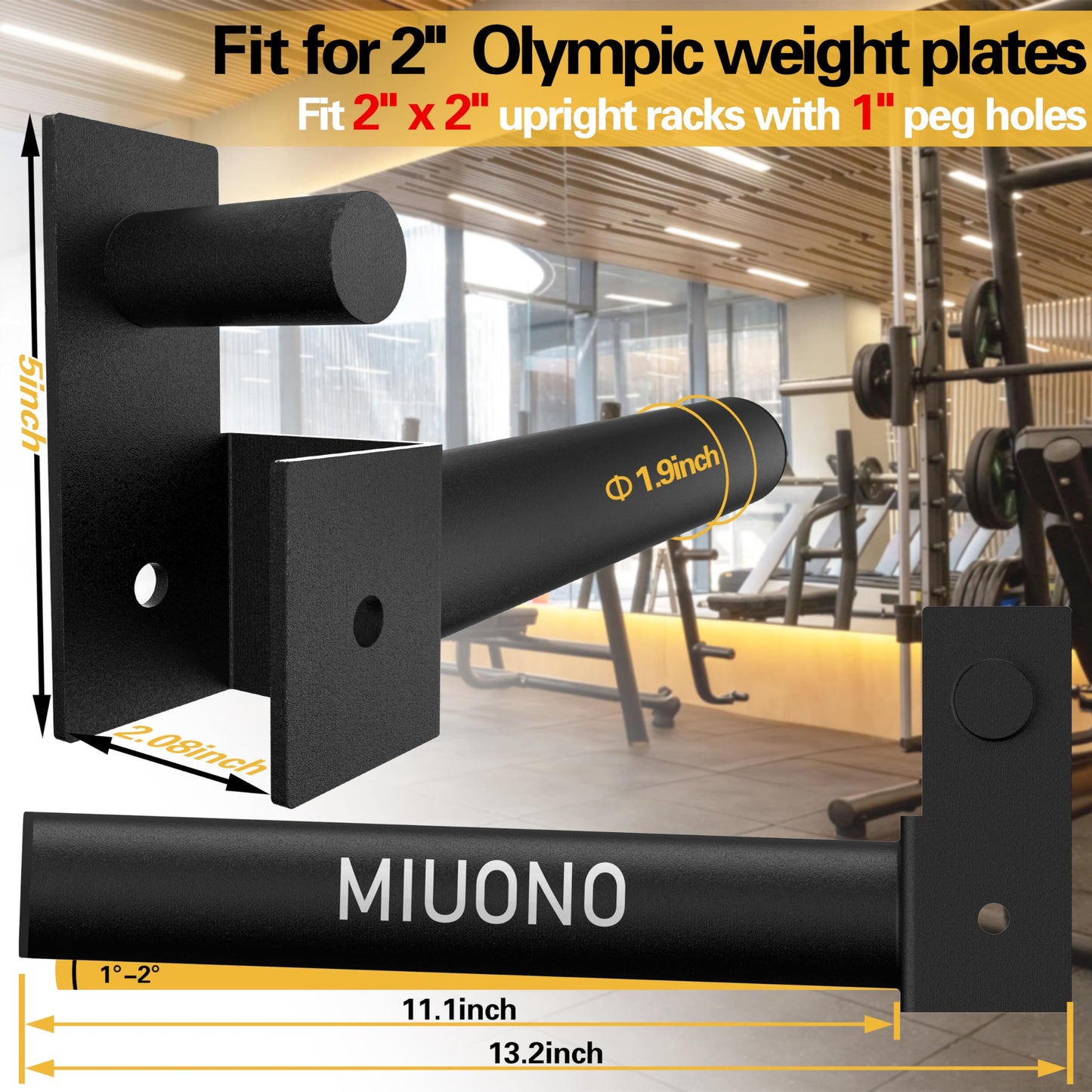 MIUONO Weight Plate Holder, Weight Plate Rack Storage for 2X2 Power Rack Attachments with 1” hole, Extended Version Hang More 2" Weight Plates (1 Pair)