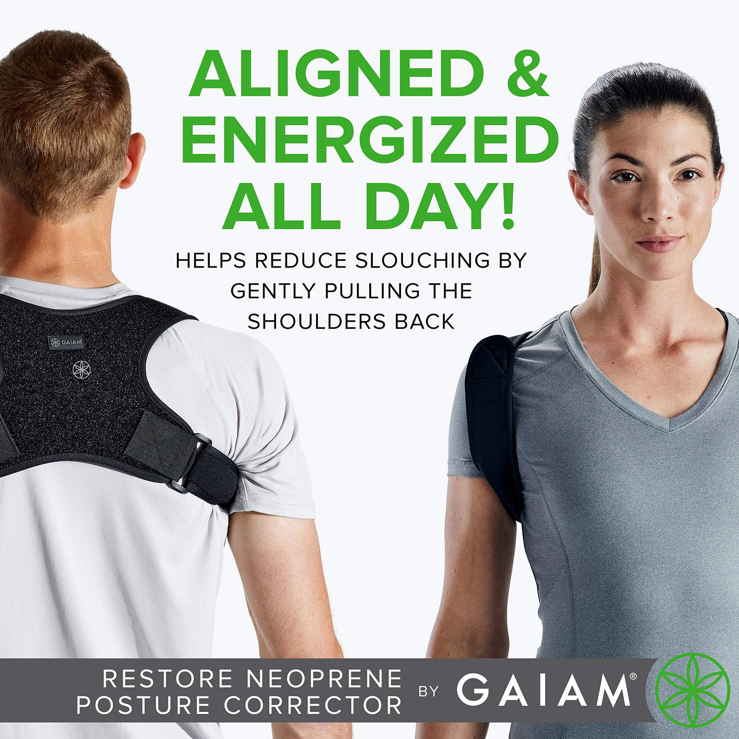 Gaiam Restore Posture Corrector for Women & Men - Neoprene Support with Adjustable Straps