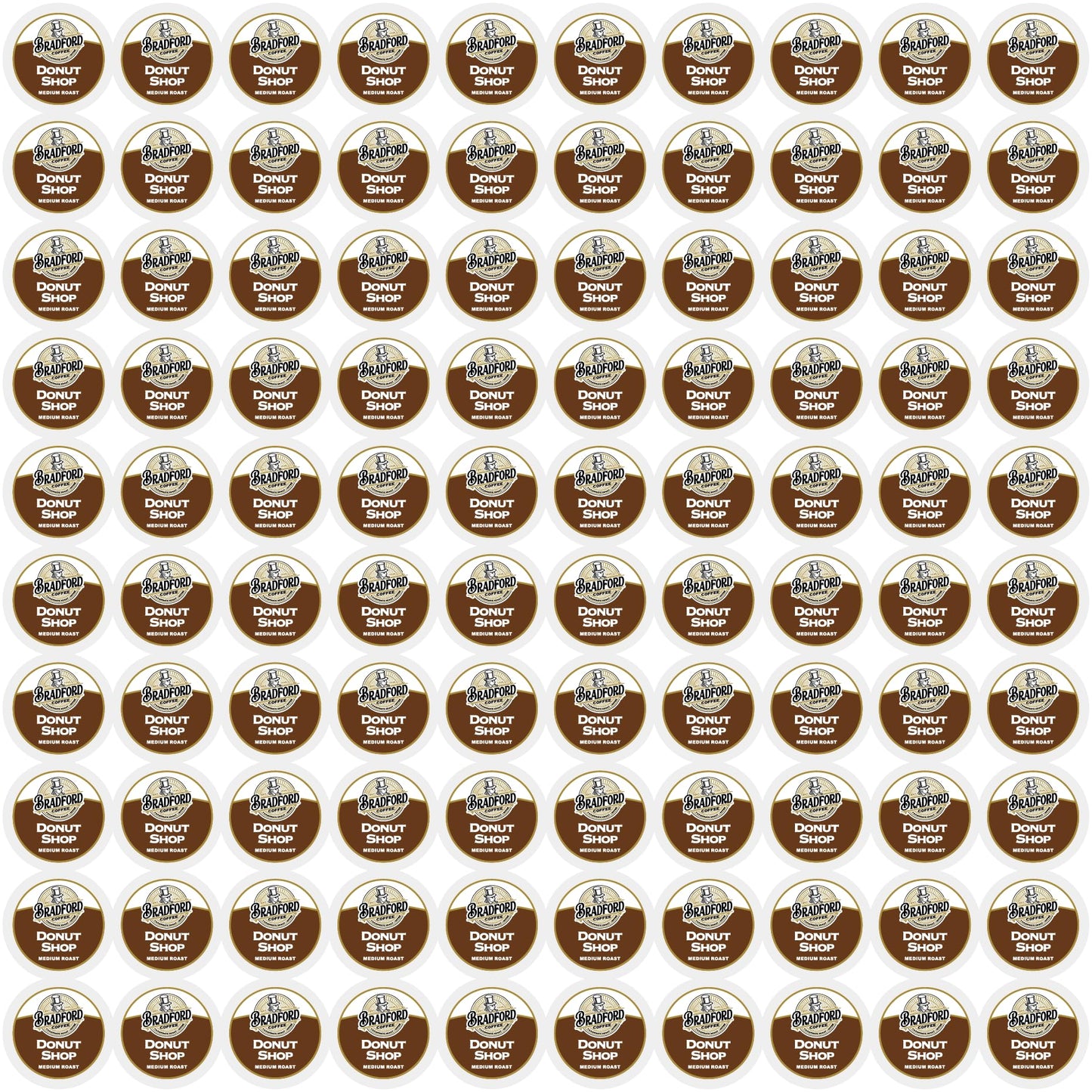 Bradford Coffee Donut Shop Medium Roast, 100% Arabica, 100 ct - Keurig Compatible, 20% More Coffee