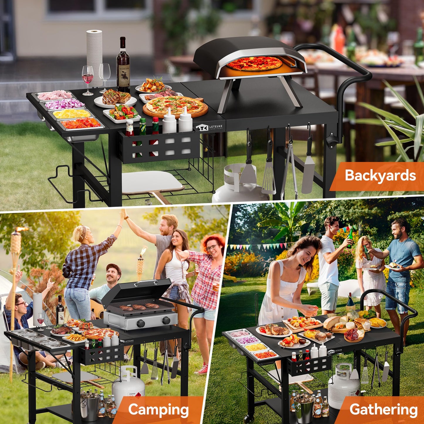Pizza Oven Table and Grill Cart Cover for Outdoor Pizza Oven Stand Fits Ninja, Blackstone Griddle, Cuisinart, Gozney, Solo Stove, BBQ Prep Tables Station