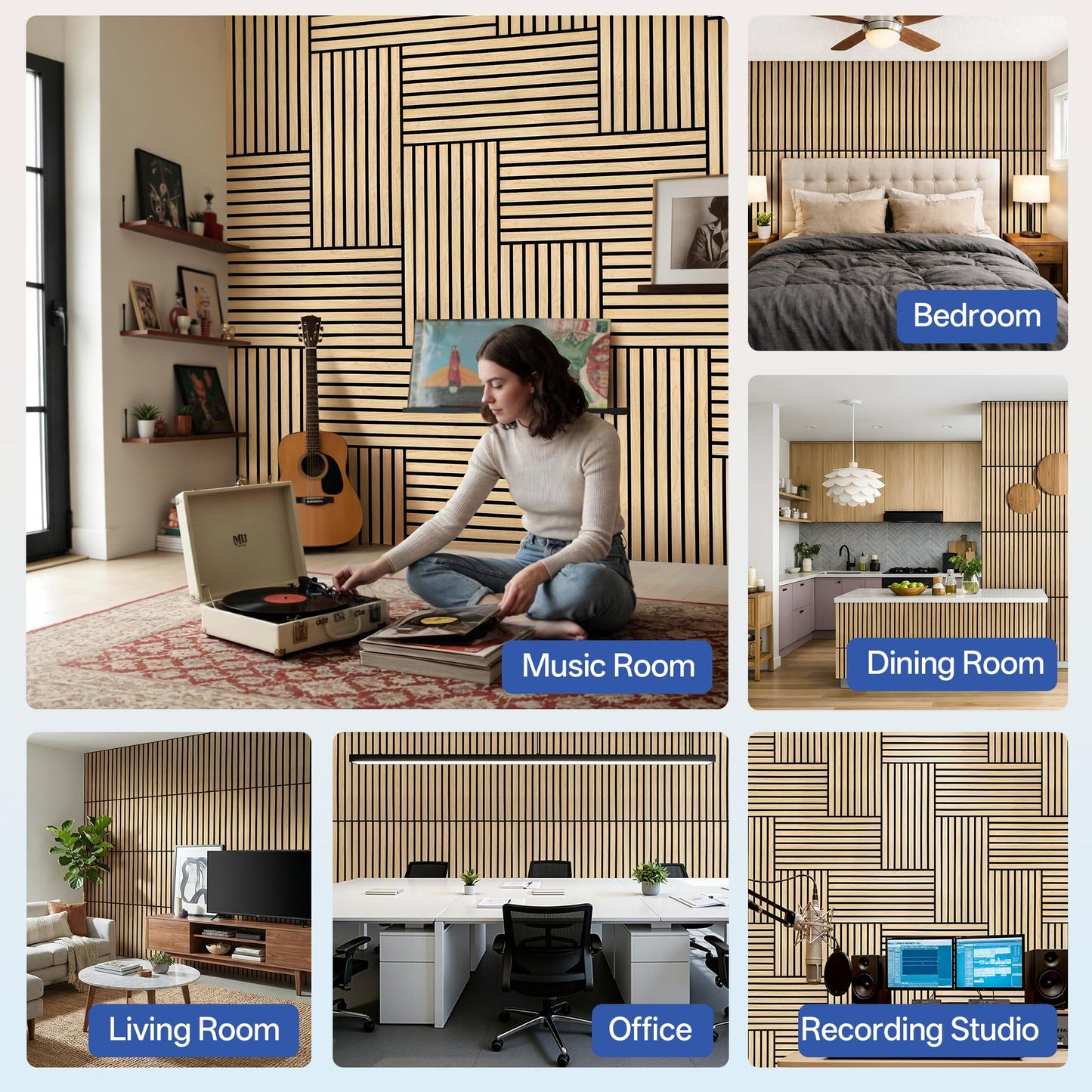 PIWA Wood Slat Acoustic Wall Panels, 10 Packs 23.6" x 11.8" Oak Soundproof Panel for Interior Wall Decor Noise Absorbing-3D Textured Wooden Panel Sound-Absorbing for Home, Office, Studio