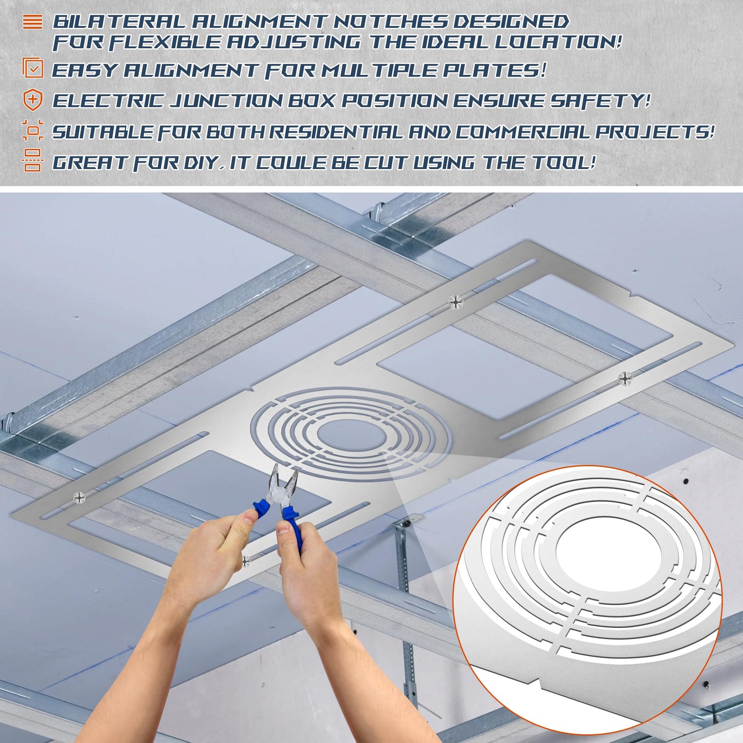 New Construction Mounting Plate, 2-3-3.75-4-5-6 Inch, 48pc, LED Recessed Lighting Housing Plate for New Construction and Remodeling, Shallow Recessed Led Lighting Plate