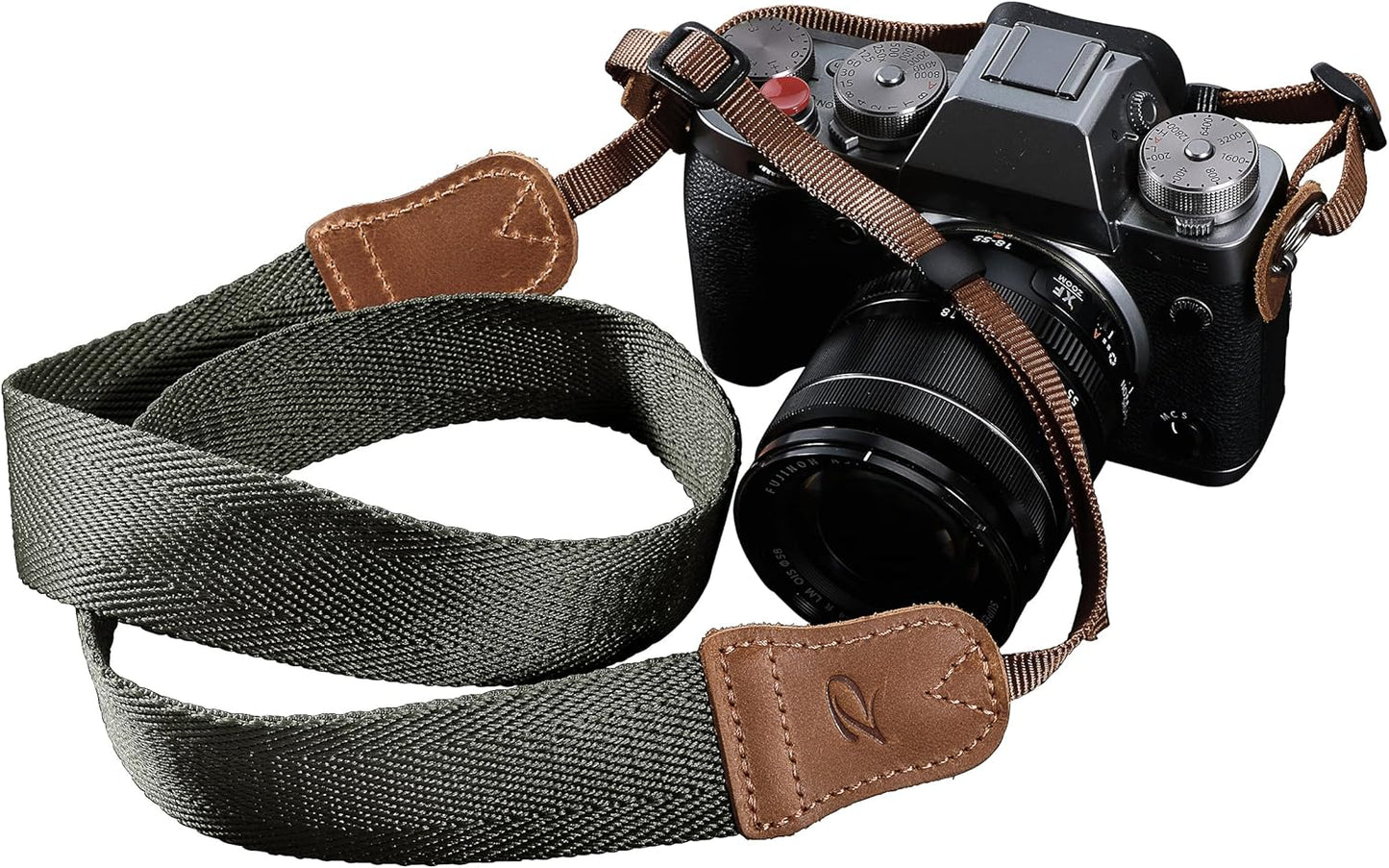 Ends,1.5"Wide Olive Green Camera Strap,Double Layer top-grain Cowhide Pure Cotton Woven Camera Strap,Adjustable