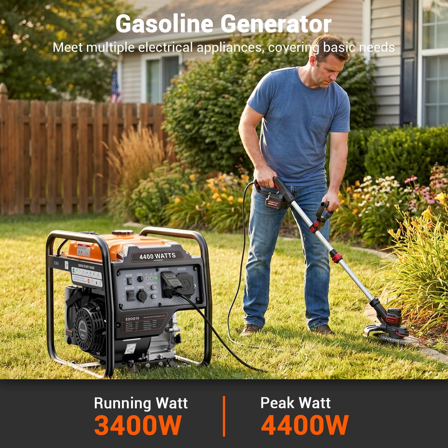 4400 Watt Open Frame Inverter Generator, Gas Powered Portable Generator for Home Backup, RV Ready 30A Outlet, ECO Mode, Quiet Operation, Low Oil Shutoff, Emergency Power, EPA Compliant