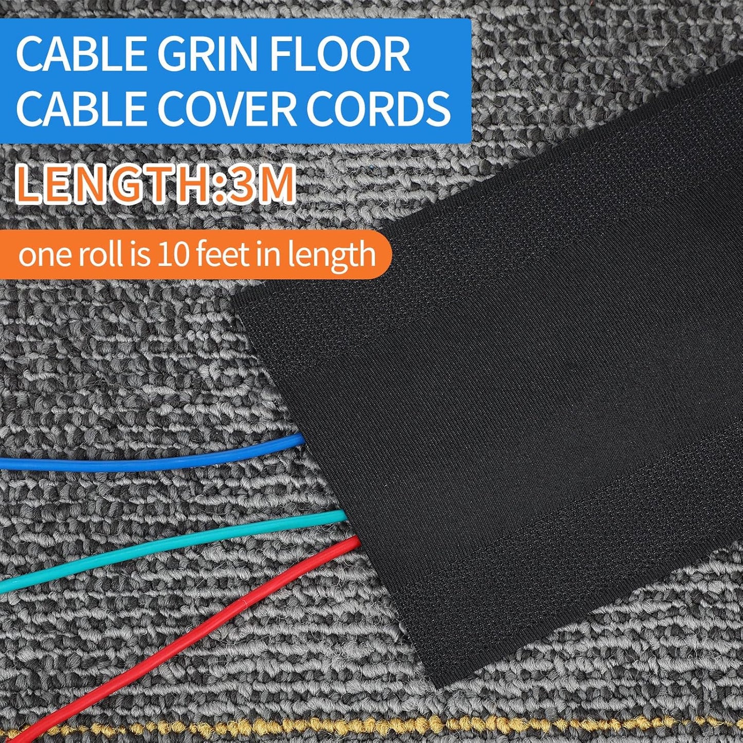 WILLBOND Commercial Carpet(Black,39.37 Carpet Cord Cover Cable Grip Floor Cover Cable Protector Management Only