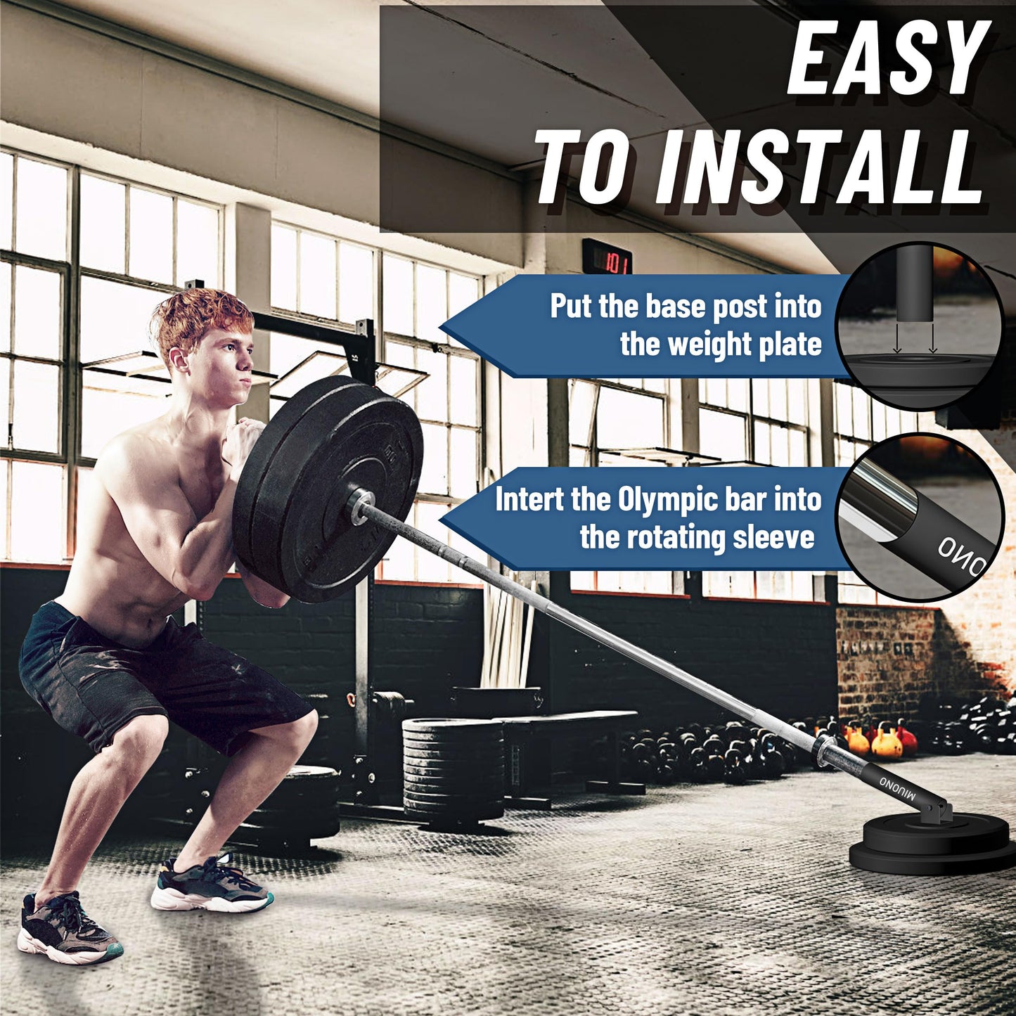 MIUONO Landmine Attachment for Barbell, T Bar Row Attachment Fit for 2" Olympic Bar, Full 360° Swivel for Back or Full-Body Workout Home Gym Equipment