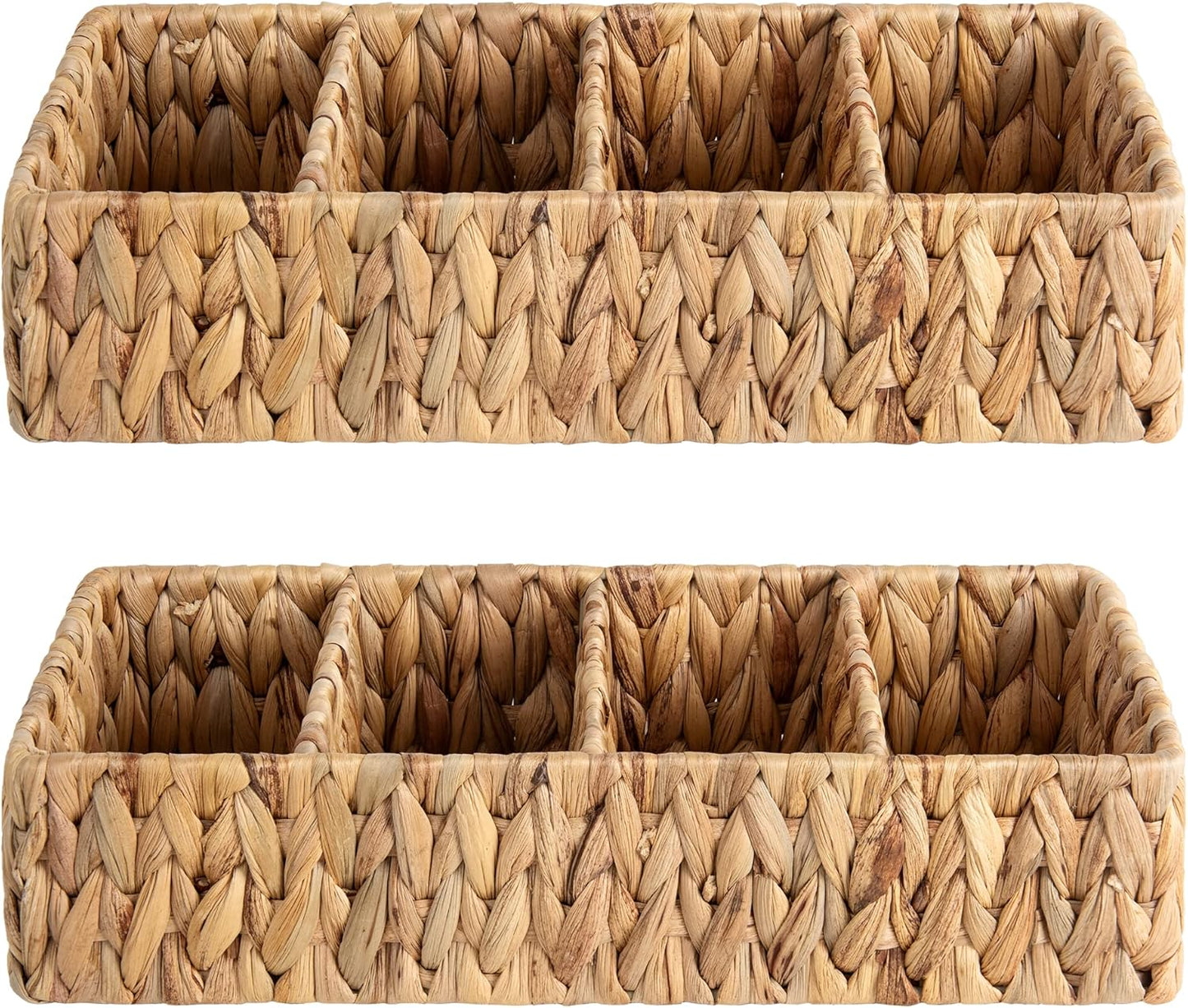 StorageWorks Wicker Storage Baskets - 4-Section Natural Water Hyacinth Organizers | 2-Pack
