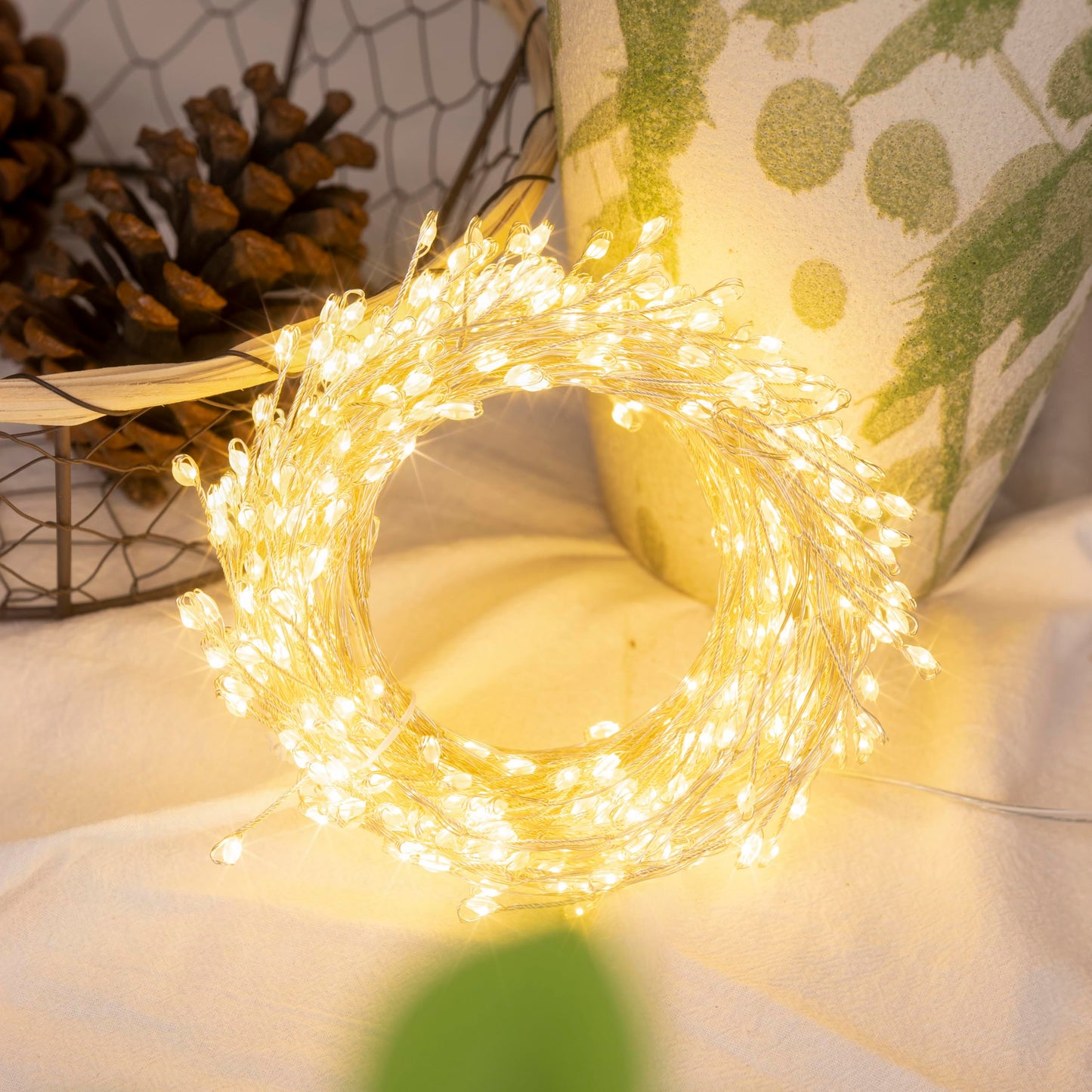 PCORES Fairy Lights Plug in, 100FT 1000LED Firecracker String Lights Waterproof Silver Wire, for Bedroom/DIY/Party/Garden/Porch/Patio/Backyard/Christmas Tree, with Remote Timer & 8 Modes, Warm White