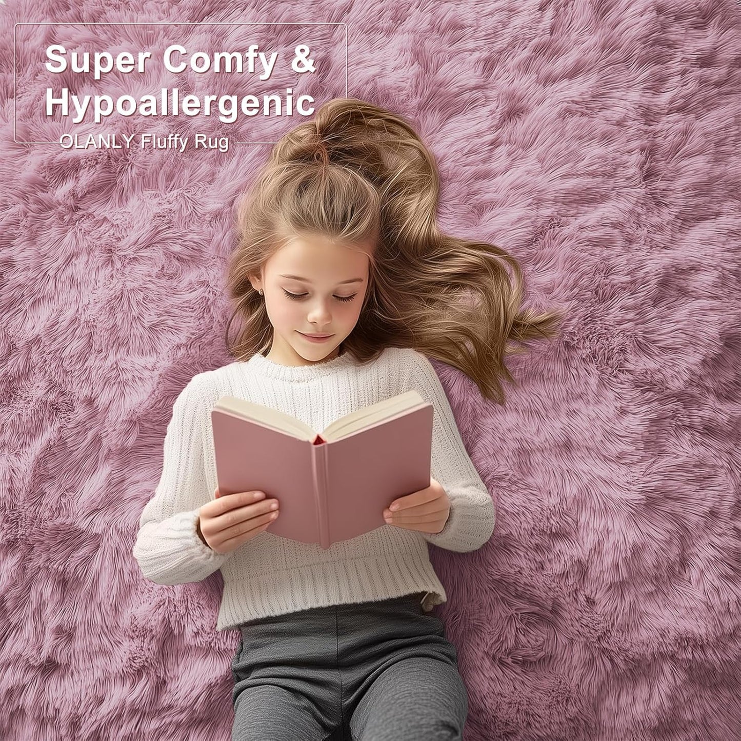 OLANLY Area Rug - Soft Fluffy Shaggy Design | Machine Washable 4x5.9 ft for Living Room & Bedroom - Blush