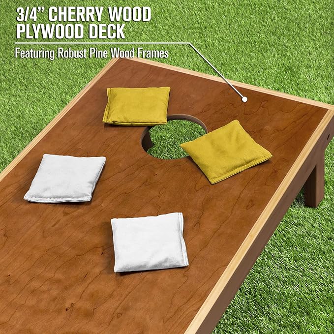 GoSports 4’ x 2’ Commercial Grade Cornhole Boards Set - Natural Wood Cornhole Boards, Choose From Different Bean Bag Color Combinations