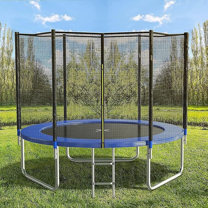AOTOB 8FT 10FT 12FT 14 FT 15FT Trampoline with Safety Enclosure Net，Outdoor Trampoline with Basketball Hoop, Heavy Duty Jumping Mat and Spring Cover Padding for Kids and Adults, Storage Bag and Ladder