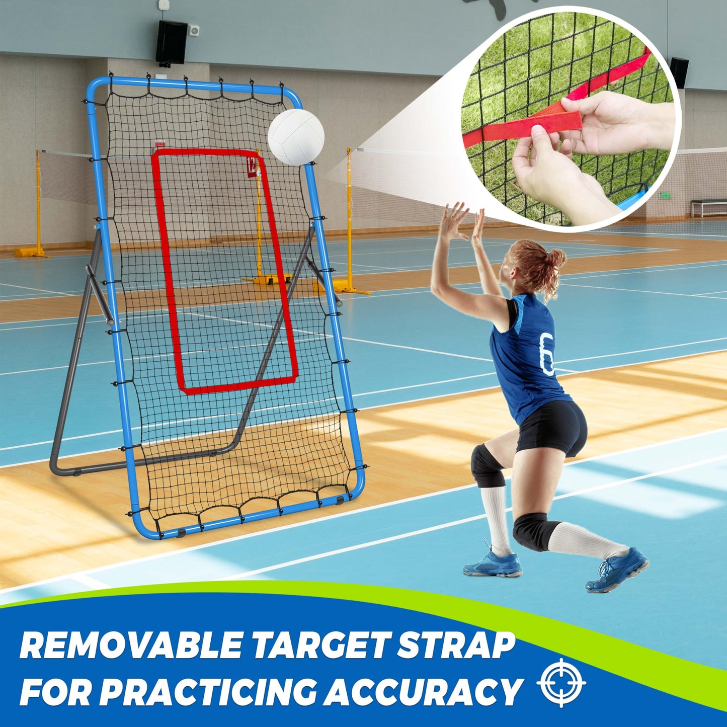 JOLORLY 2-in-1 Volleyball Rebounder Net, Adjustable 7×4 ft to 4.5×4 ft Bounce Back Training Rebound Equipment with Angle Customization for Volleying, Bumping, Spiking Practice (Blue)