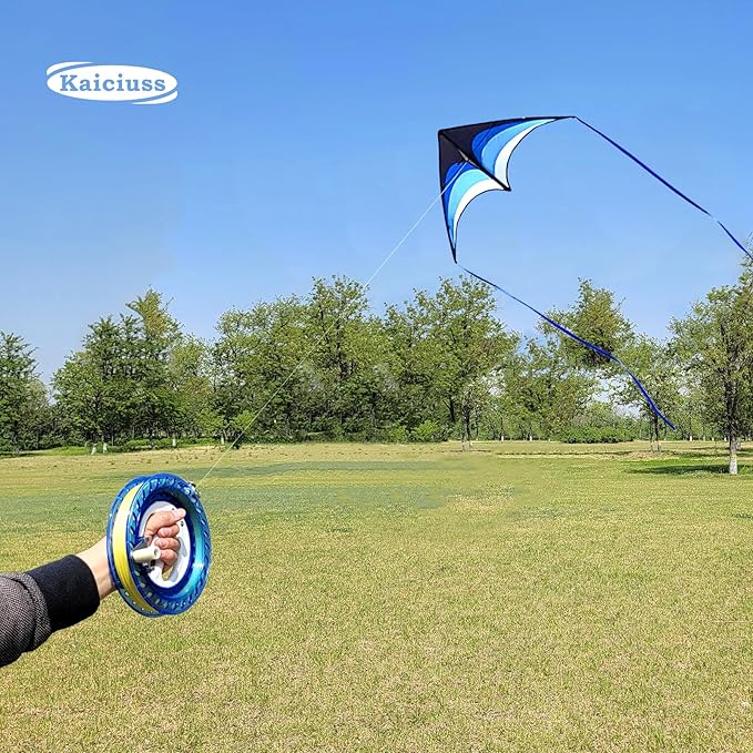 Large Delta Kite Easy to Fly with Kite Reel Set, Beach Kite & Kite Spool for Kids & Adults, Single Line Triangle Kite with 7.1 Inch Kite Wheel Kit