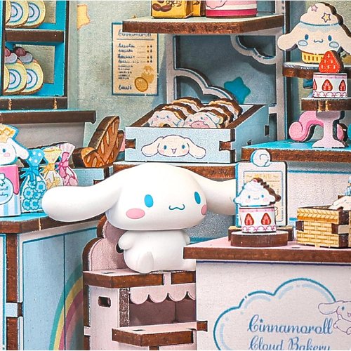 Hands Craft Cinnamoroll Cloud Bakery Book Nook Kit - Kawaii 3D Puzzle with LED Lights | DIY Wooden Decor