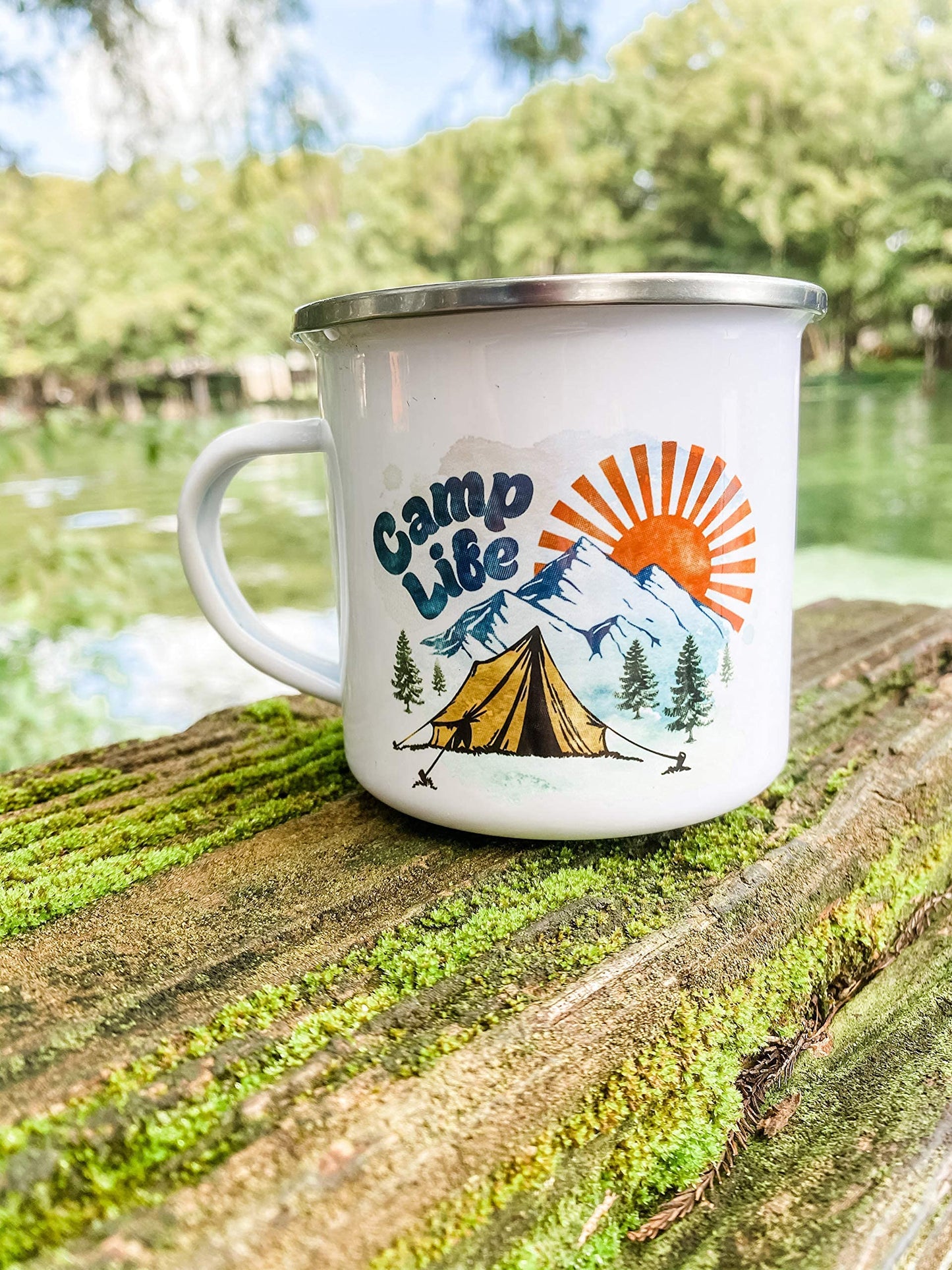 Loftipop Camp Life Enamel Campfire Mug, Outdoor Camping Coffee Cup, Mountain Nature Hiking Lover Gift (12oz)