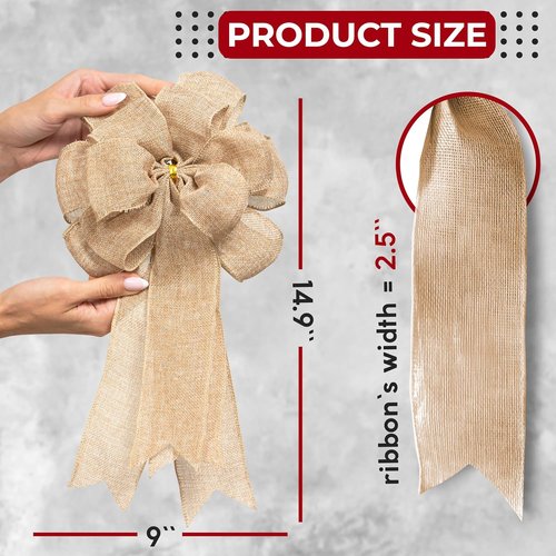 Large Burlap Bow by [Brand Name] - Rustic Tree Topper for Wreaths | 14.9 x 9 Inches, Perfect for Farmhouse Decor