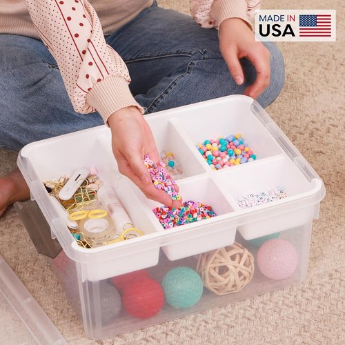 Citylife 17 QT Clear Plastic Storage Box - Removable Tray for Craft Organizers & Bead Storage