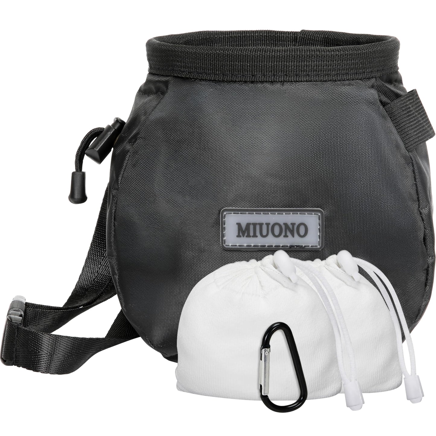MIUONO Chalk Bag with 2 Chalk Balls, Belt, Carabiner Clip, Brush Loop and Zippered Pocket for Climbing, Bouldering, Gymnastics, Cross Fit and Lifting
