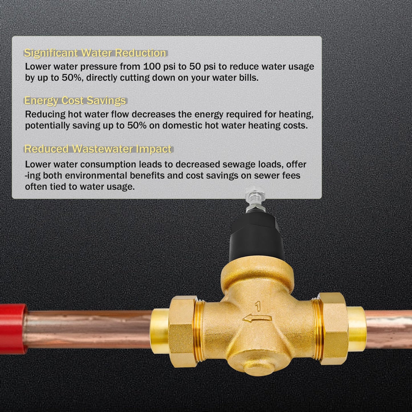 1-NR3XL 1" NR3XLDU Water Pressure Reducing Valve with 1 Rolls Teflon Tape, Double Union FNPT Connection, Water Savings And Energy Savings, for Home & Commercial Use