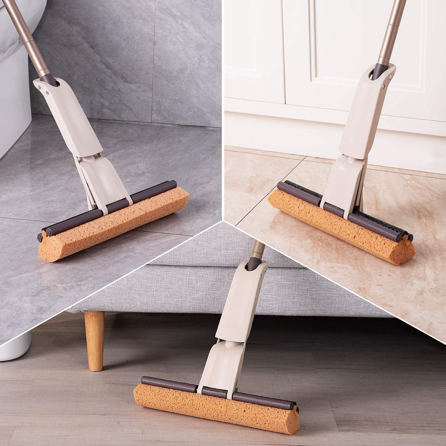 Eyliden Sponge Mop with 2 Reusable Heads | Self-Wringing Floor Mop with Absorbent Honeycomb Sponge | Kitchen Bathroom Hardwood Laminate Tile Marble Floors Cleaning for Home and Commercial Use