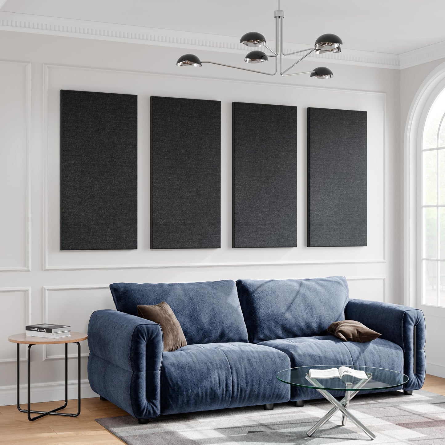 SMARTSTANDARD 4 PCS Acoustic Wall Panels, 2" Thick 47.2" x 23.6" Fiberglass Soundproof Wall Panels with Hanging System for Studios Home Theater Office Meeting Room, Black