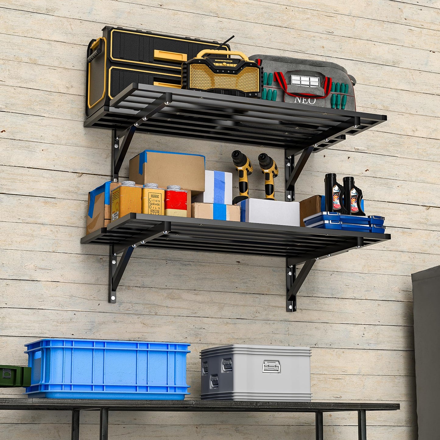 Ultrawall Heavy Duty Garage Wall Shelves, 2 x 4 ft Wall Mounted Storage Shelves, Holds Up to 800Lbs, 2Pack, Black