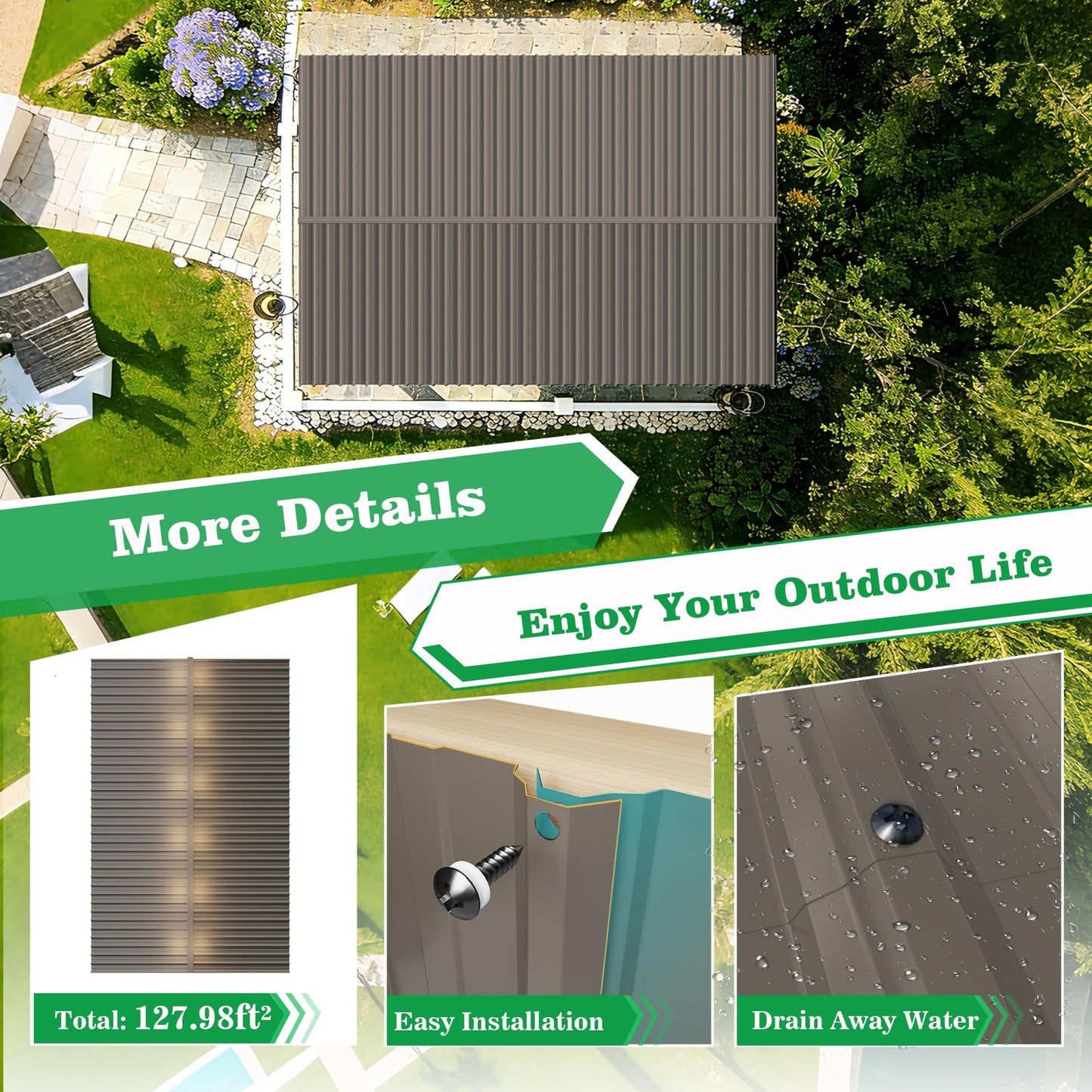 25pcs Metal Roofing Panels, 60.63'' L ×17.72'' W 182.34 ft² Corrugated Metal Sheets, Galvanized Steel Roof Fence Panels for Mobile Homes, Garages, Chicken Coop, Sheds, Stables, Patio, Warm Gray