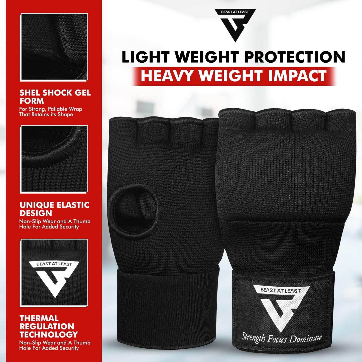 Gel Boxing Hand Wraps Inner Gloves for Men and Women, Quick 76cm Long Wrist Straps, Elasticated Padded Boxing Wraps for Muay Thai, MMA, Kickboxing, Martial Arts (Black, L/XL)