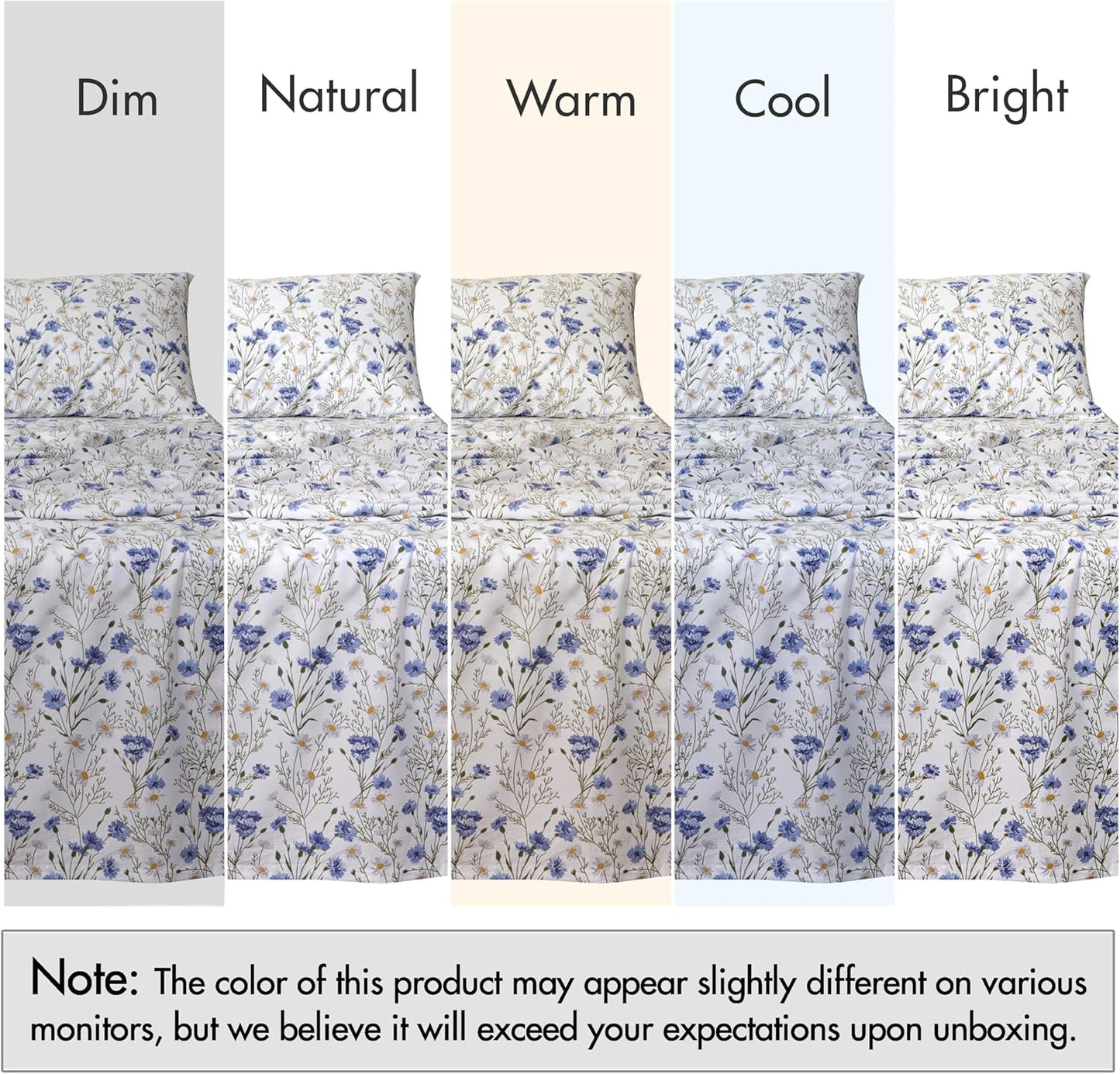 RUVANTI King Size Cotton Sheets - 100% Percale Bedding, Cooling Floral Design, 16" Deep Pocket, 4-Piece Set