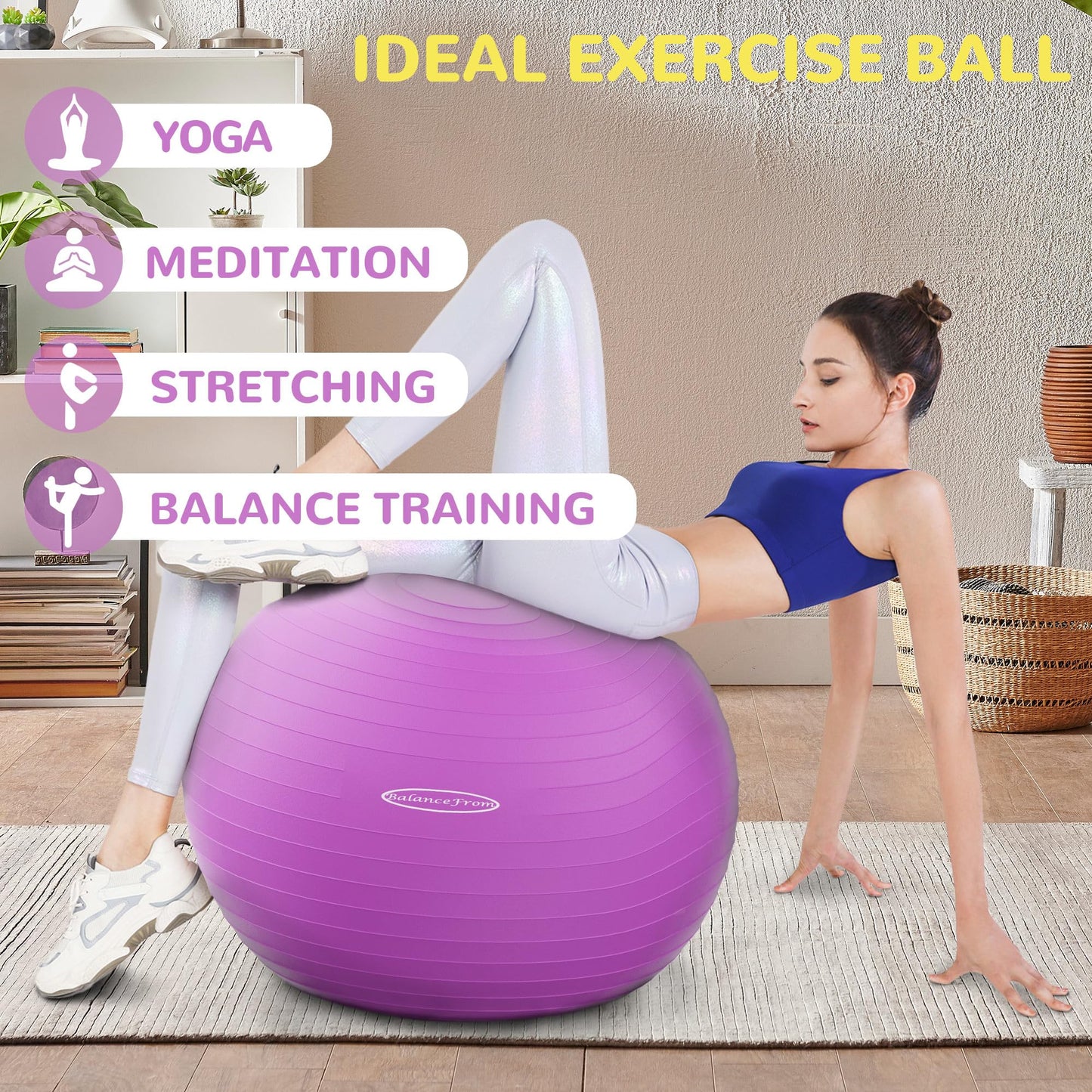 Fitvids Anti-Burst and Slip Resistant Exercise Yoga Ball with Quick Pump 48-55cm,M, Purple