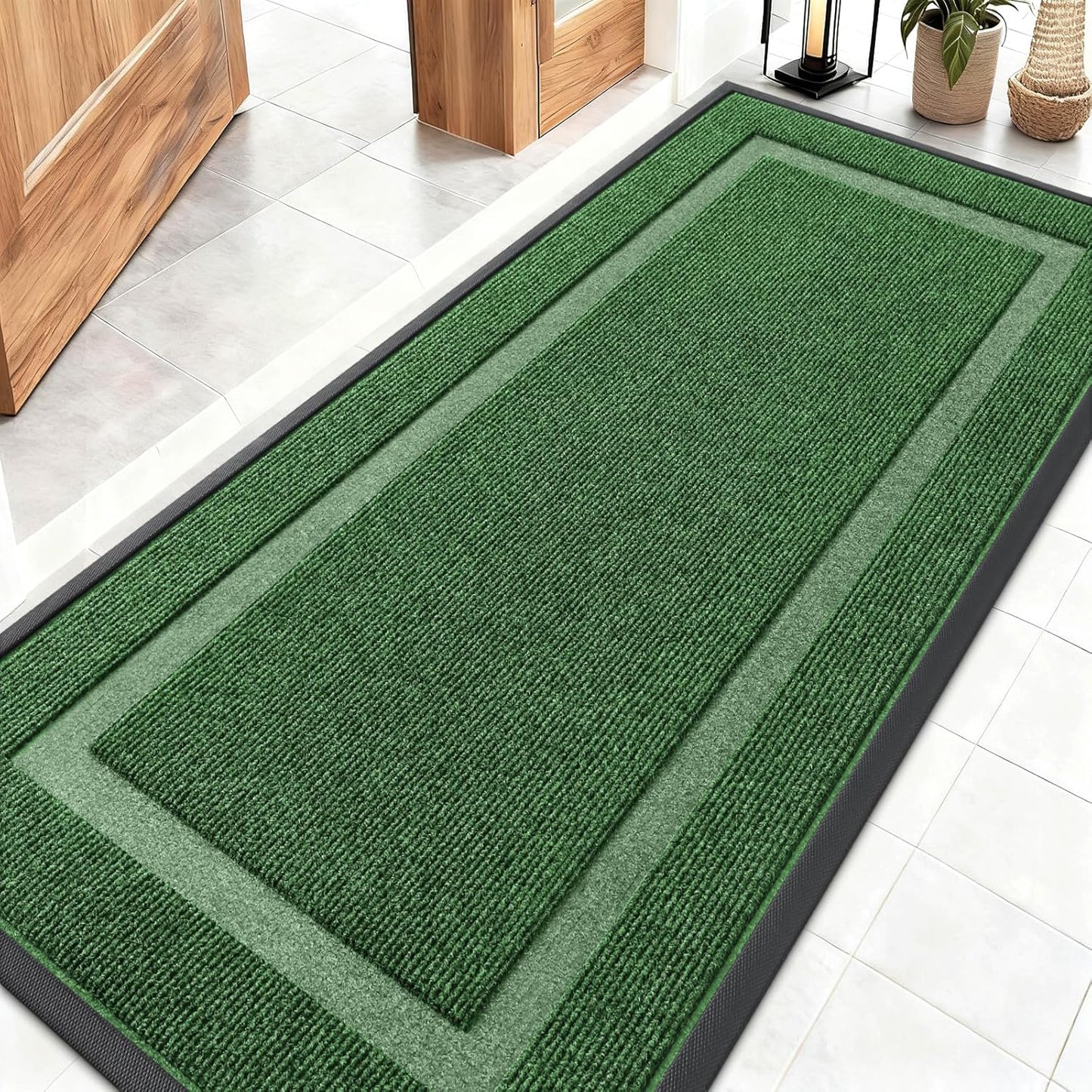 OLANLY Waterproof Front Door Mat - All-Season Indoor/Outdoor Doormat | Sturdy Natural Rubber, 59x23, Green
