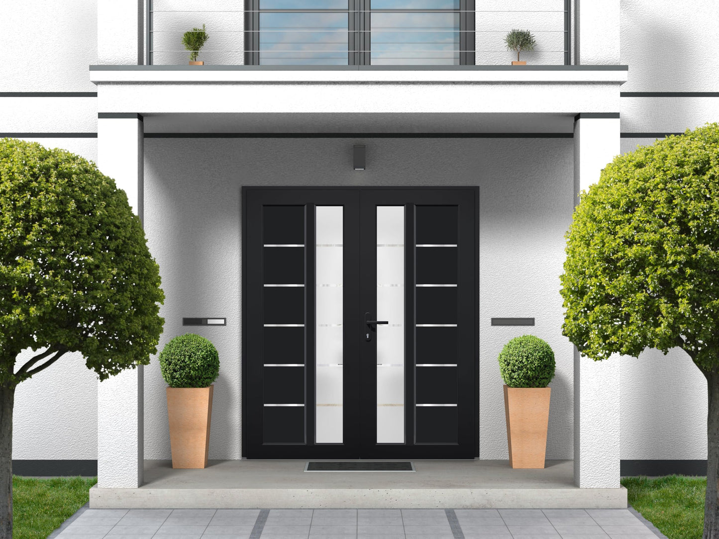 VDOMDOORS Front Exterior Prehung Metal-Plastic Double Doors/MANUX 8088 Matte Black/Residential Doors Entrance Patio Garage 72 x 80