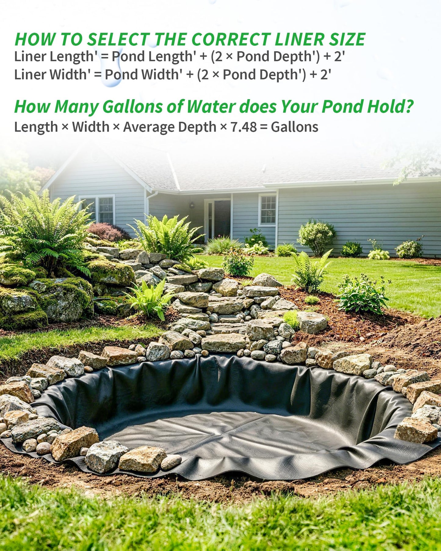 POPOSOAP Pond Liner, Mil Fish Pond EPDM Liner, U-V Resistant Preformed Garden Pond Liners for Outdoor Ponds, Koi Ponds, Garden Fountain, Waterfalls 13 x 13 FT 45Mil