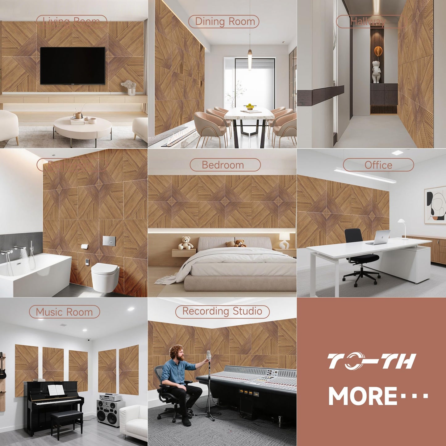 TO-TH Acoustic Wall Panels,6 Pack Total Size 72 x 48 Inches,Self-Adhesive Decorative Acoustic Panels for Wall and Ceiling,3D UV Printing with Wood Look,Beech