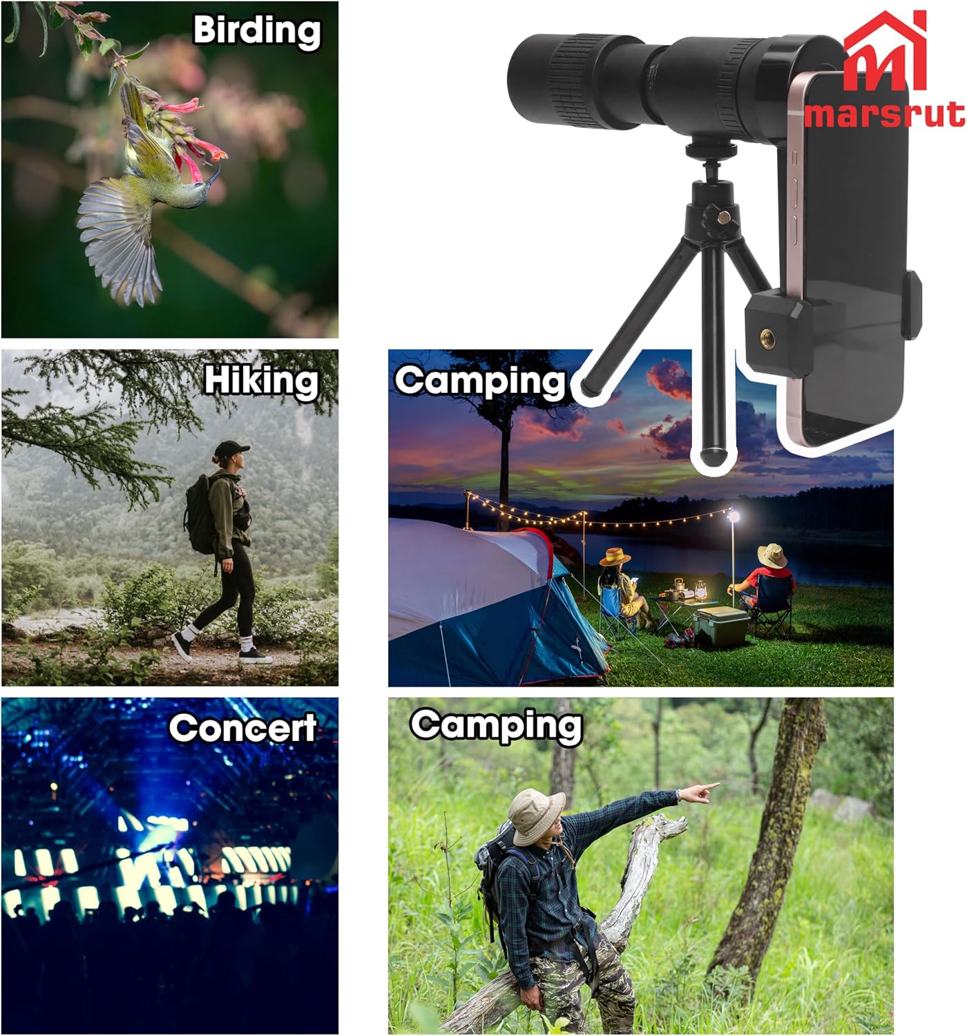 Marsrut 4K 10-300x40mm Zoom Lens for iPhone Android, Compact Monocular Telescope Mini for Stargazing Space Lover Night