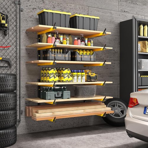 GREENER Lumber Storage Rack - Heavy-Duty Wall-Mounted Wood Organizer | 3-Level Design for Indoor & Outdoor Use, Yellow