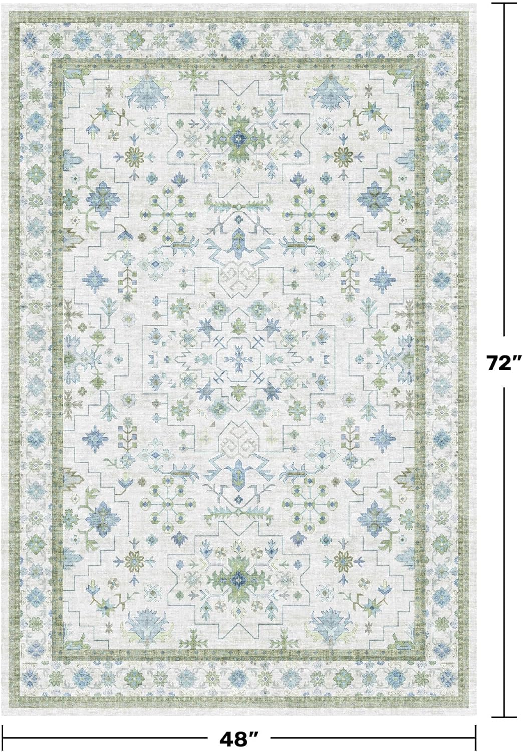 Oushak 4x6 Boho Pastel Rug - Low Pile, Non-Slip, Stain Resistant Throw for Living Room, Kitchen & Entryway