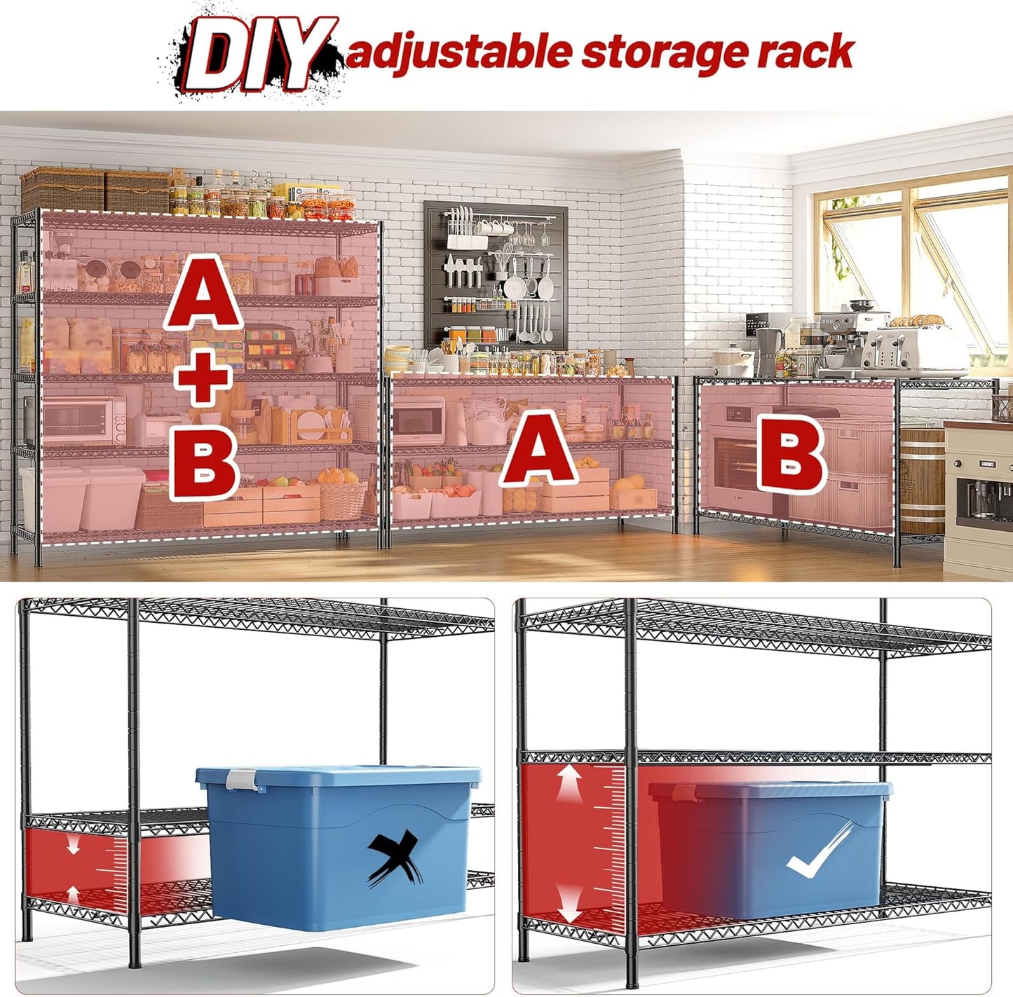 REIBII Heavy-Duty 5-Tier Storage Shelves - Adjustable Metal Shelving Unit for Garage & Pantry | 55.5" W X 18" D X 71" H