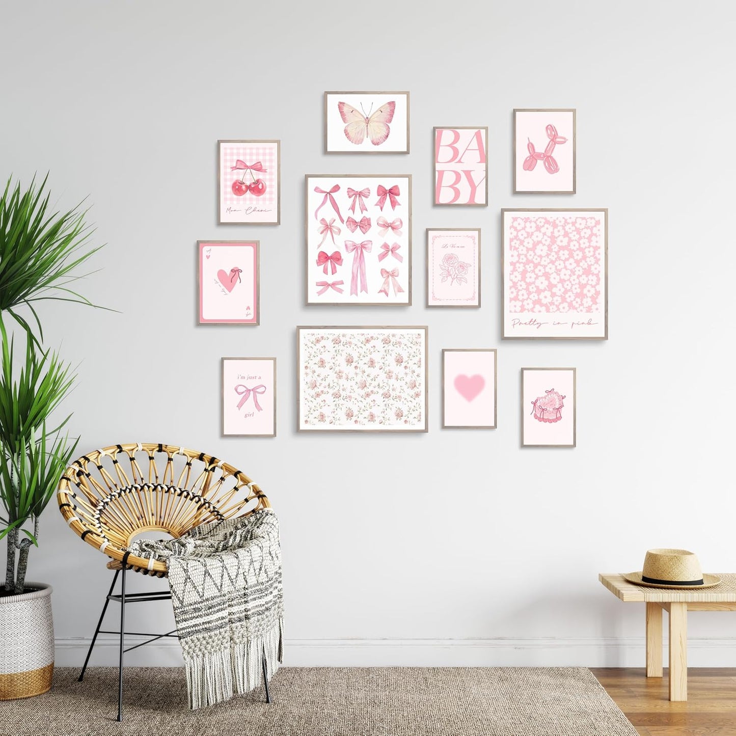TwoDays Pink Coquette Wall Art | Aesthetic Light Pink Bows Posters for Girls' Dorm | Set of 12 Unframed (8" x 10" Largest)