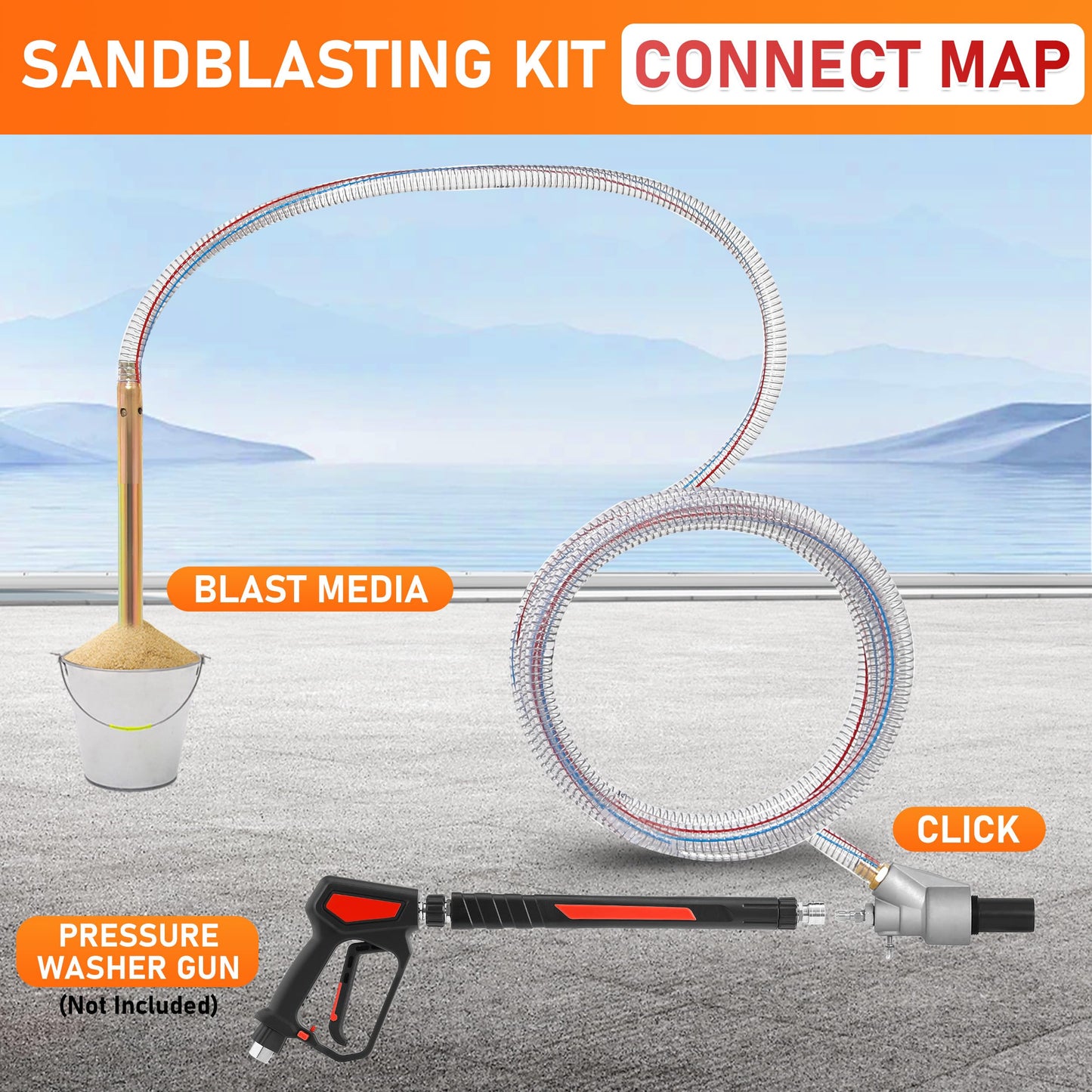 RIDGE WASHER Pressure Washer Sandblasting Kit, Dustless-Wet Sand Blaster for Pressure Washers, 5000 PSI, 8.0 GPM, 1/4 Inch Quick Connect