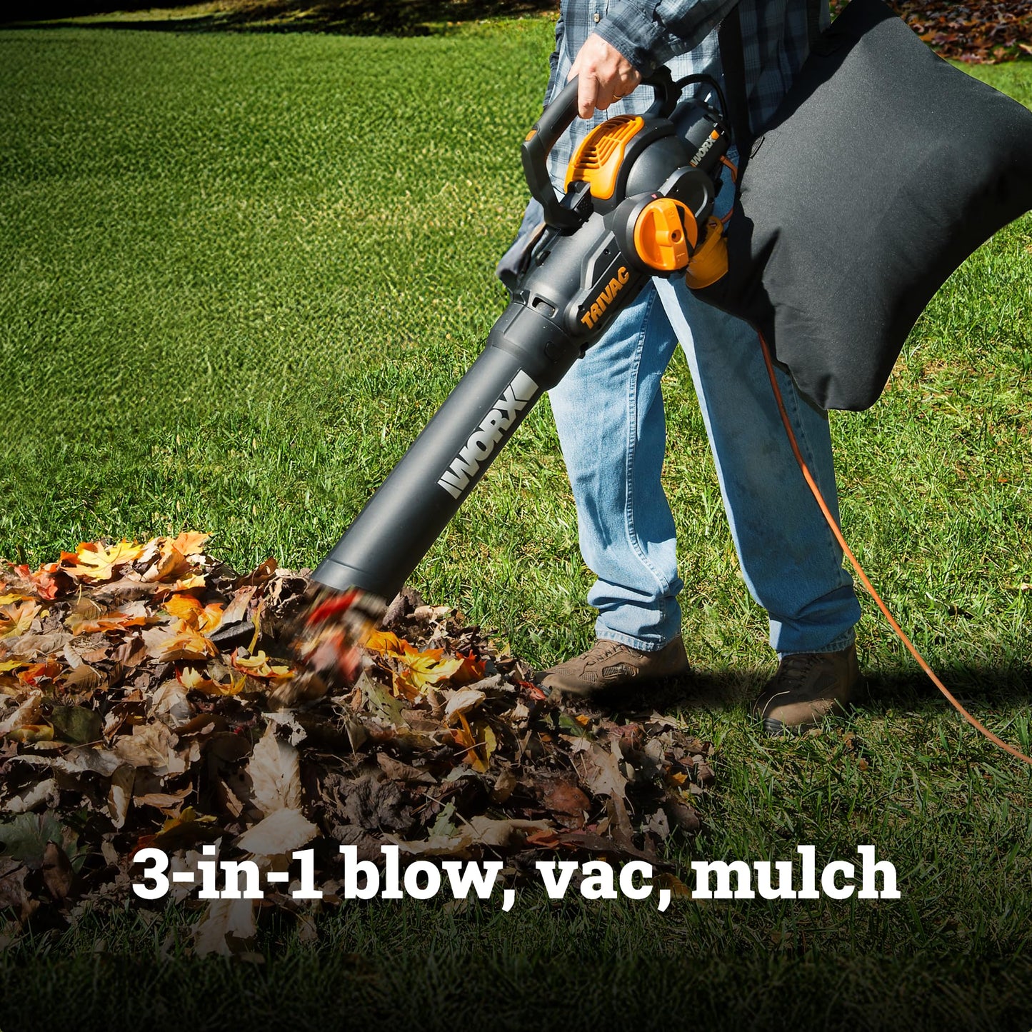 WORX Trivac 3 in 1 Electric Leaf Blower for Lawn Care, Leaf Vacuum with 600 CFM, Leaf Mulcher with Metal Impeller, WG512