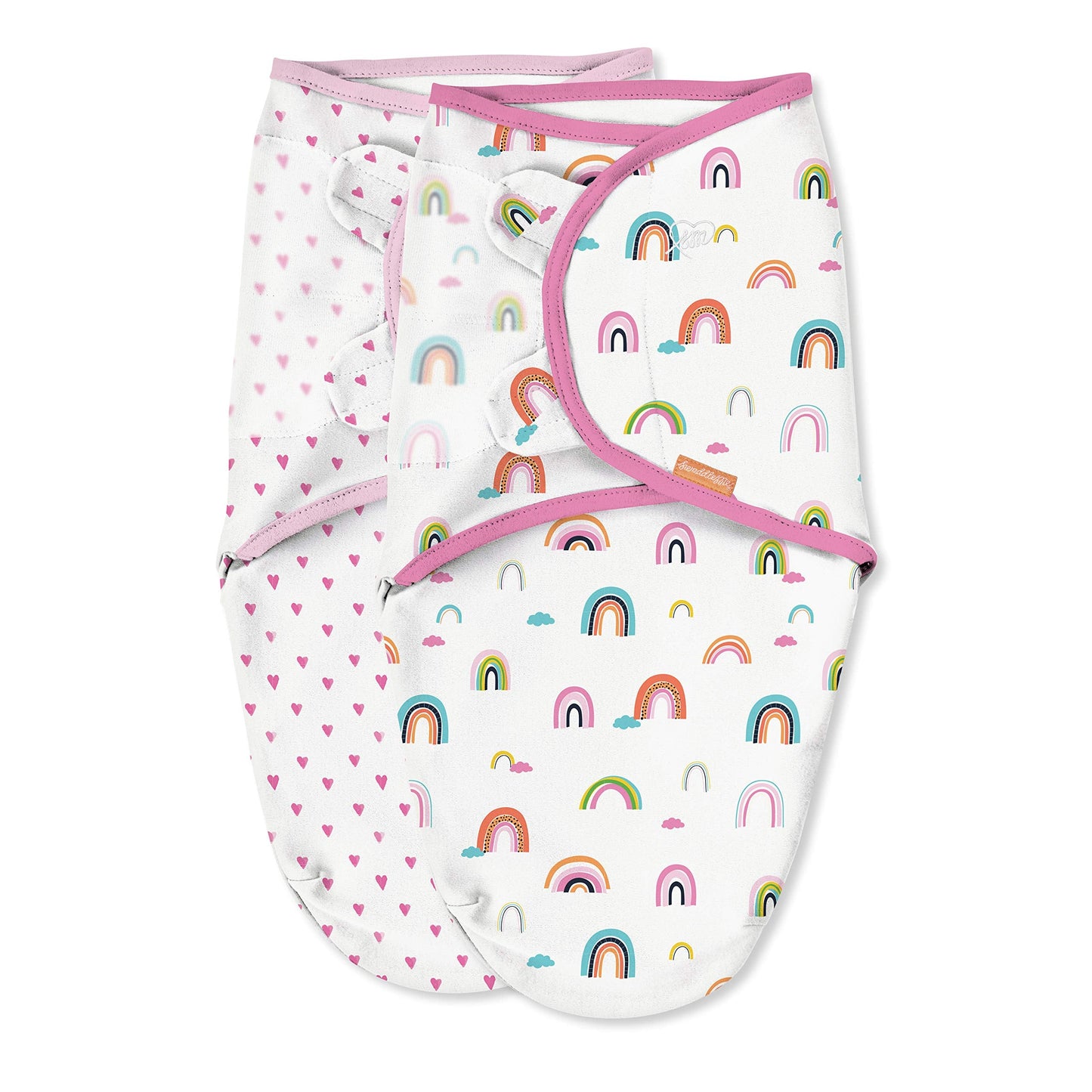 SwaddleMe Original Organic Swaddle 2-pk, 100% Organic Cotton Adjustable Baby Wrap, Small (0-3 Months, 7-14 lbs, up to 26"), Chasing Rainbows