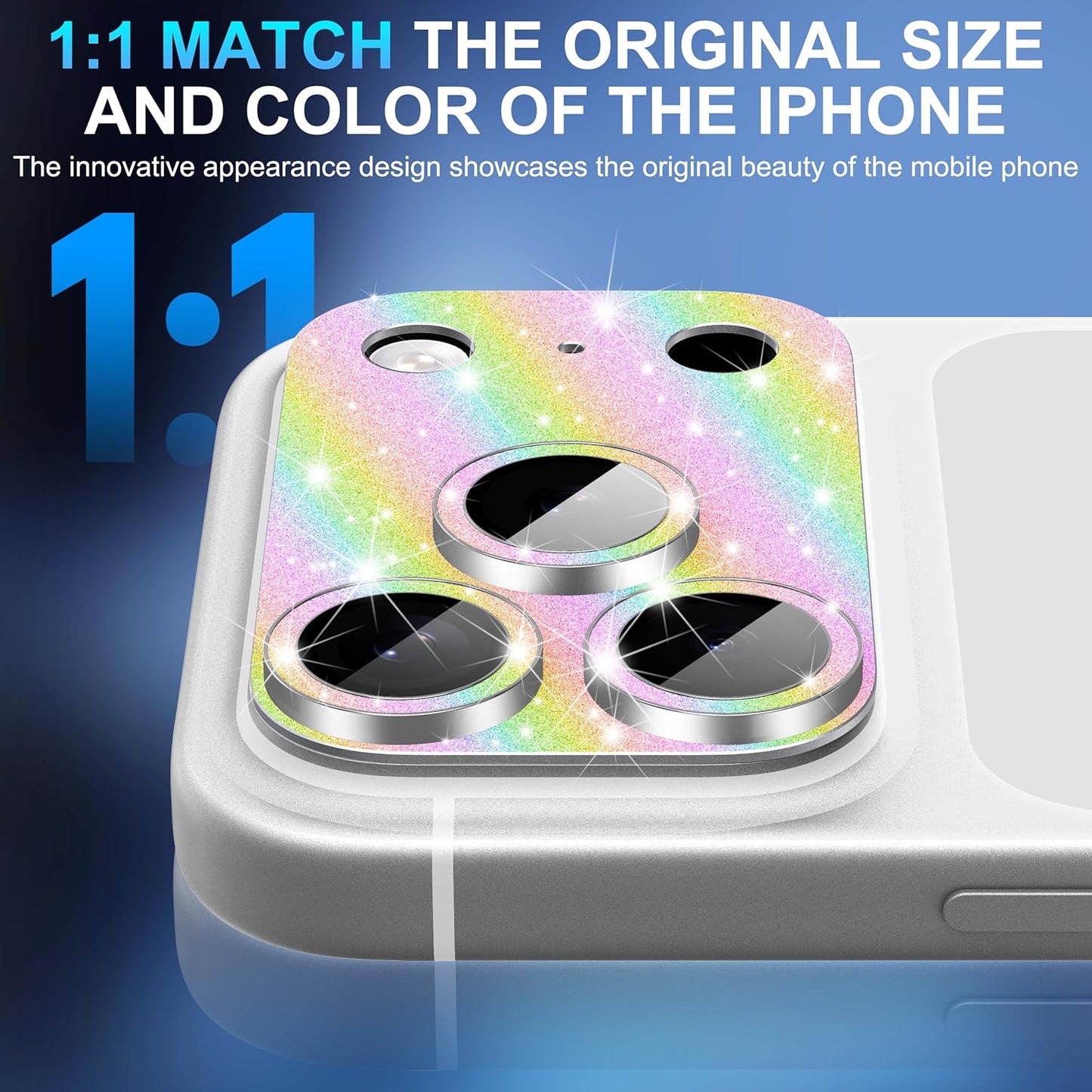 17 Suoman for iPhone Pro Max Camera Lens Protector, [All-in-one] [Strong-Adhesion] Bling Glitter Independent Metal