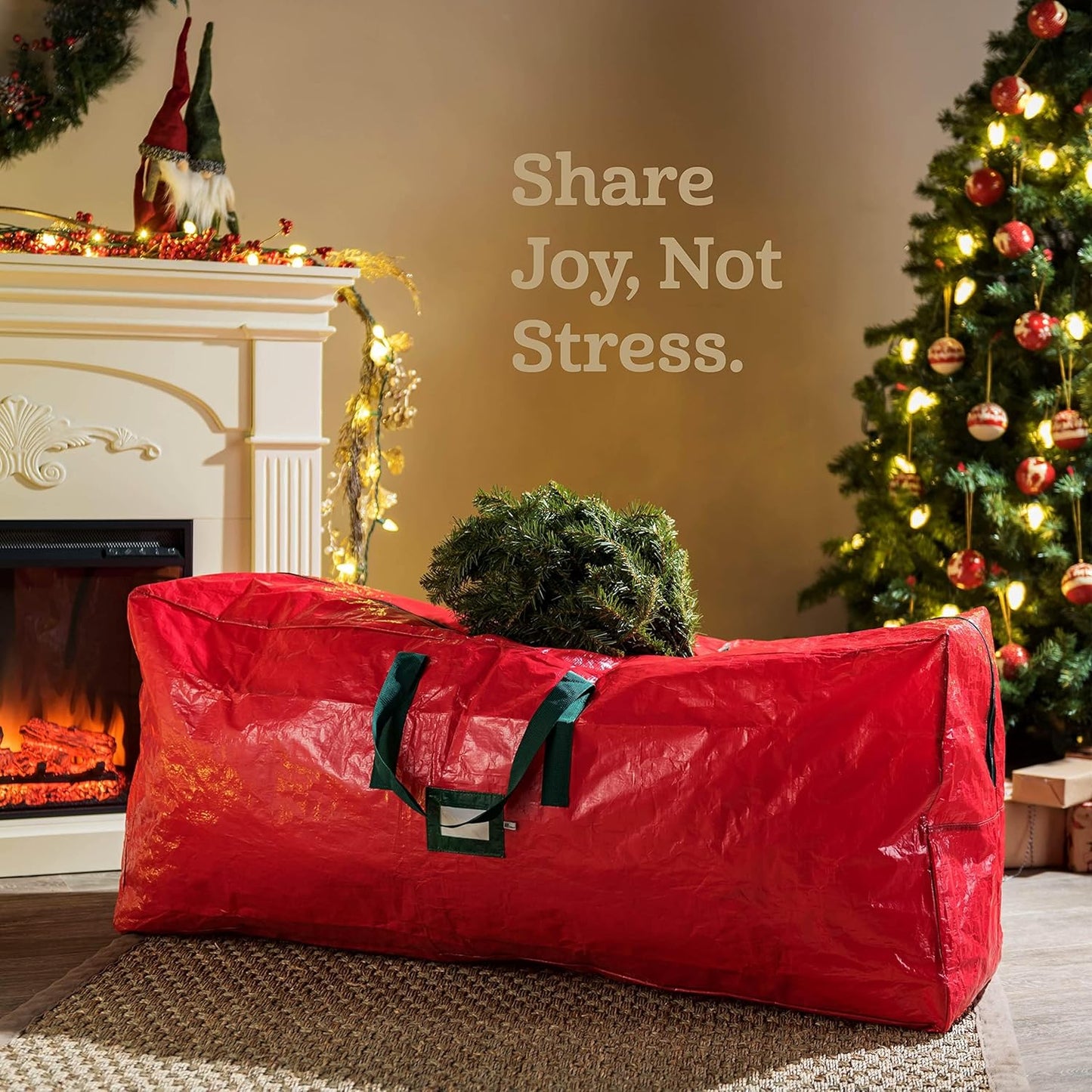 ZOBER Christmas Tree Storage Bag - 9 Ft Waterproof Bag for Artificial Trees - Durable Handles & Label Slot - Red