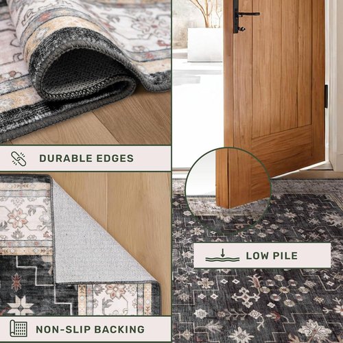 Hazo Haus Black Boho Runner Rug - Washable 3x10 ft | Waterproof, Non-Slip, Stain & Fade Resistant