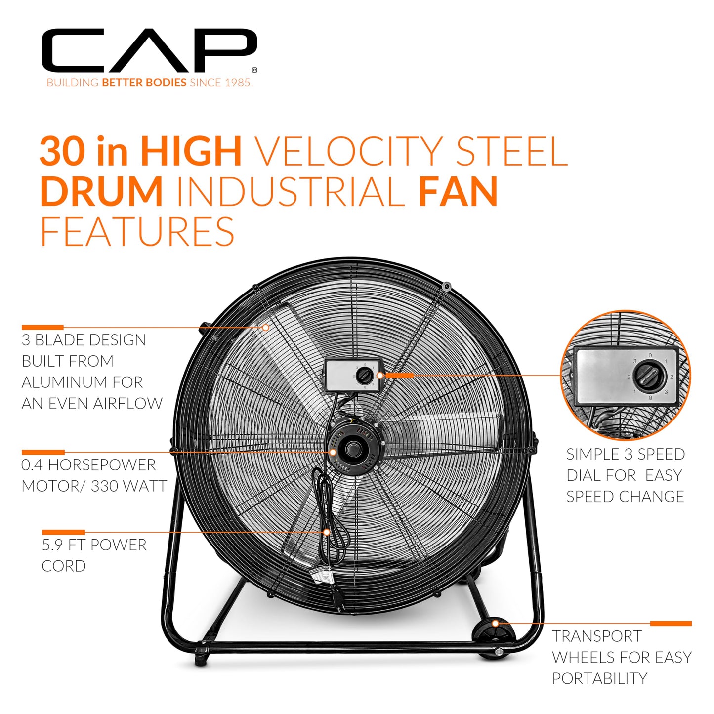 CAP Barbell 30'' High Velocity Heavy Duty Floor Fan – Ultimate Cooling Power for Gyms & Homes