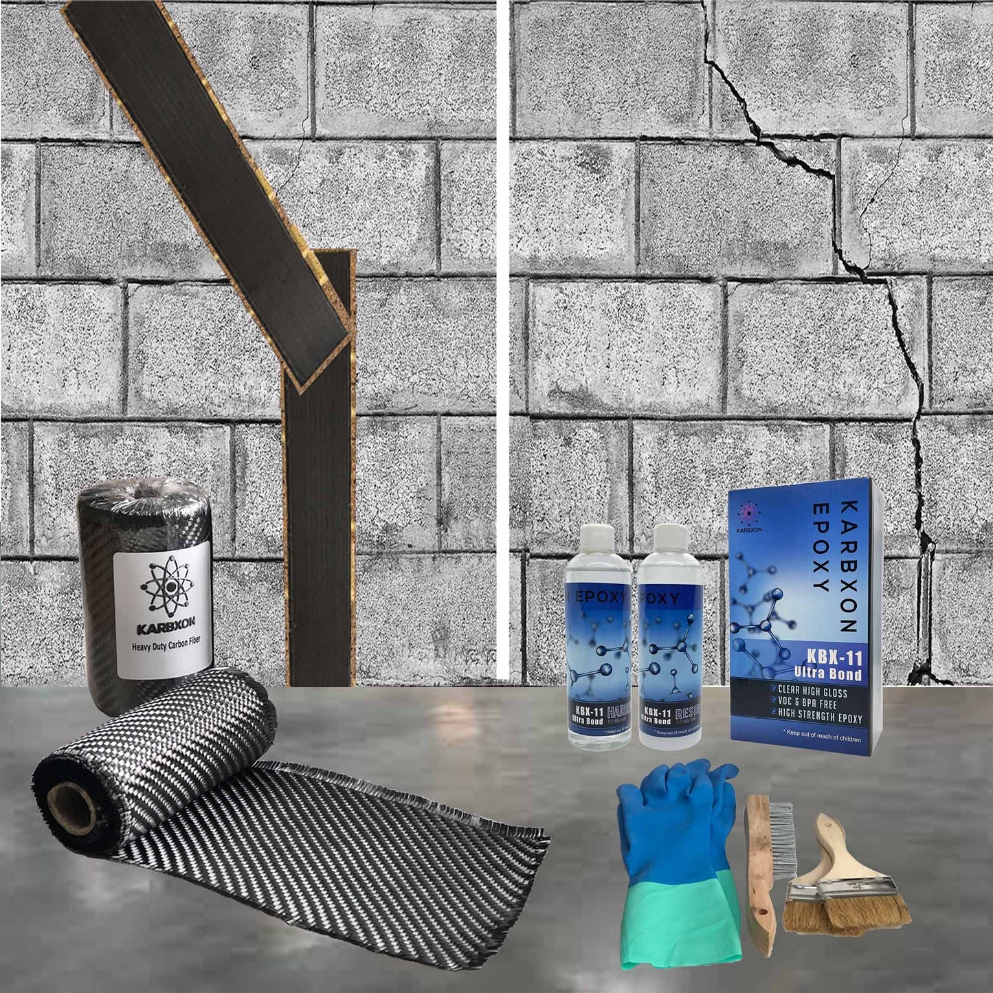 15 Ft Carbon Fiber Basement Wall Crack Repair Kit - 12K Tow Fabric with Epoxy Resin and Hardener - Concrete Foundation Reinforcement (4 Inch Wide)
