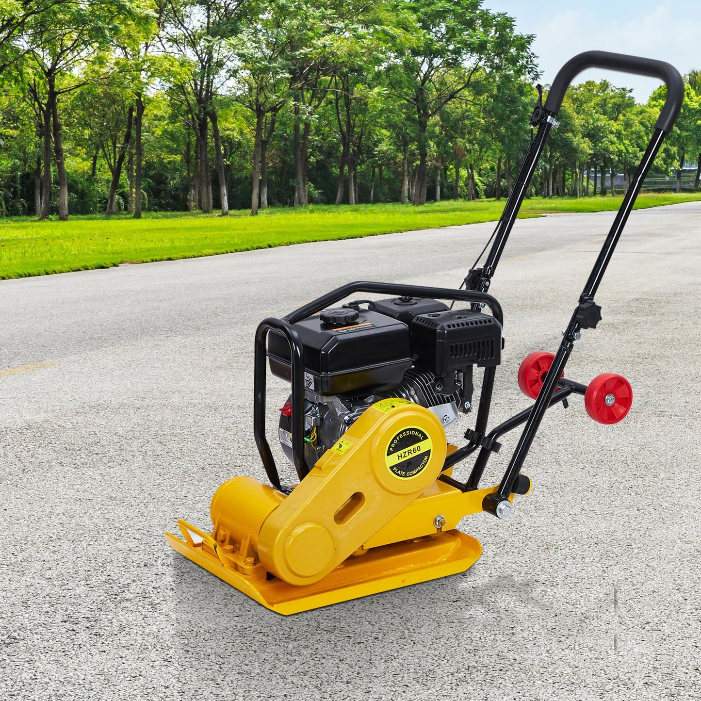 7HP Plate Compactor, 212CC Gas Engine, 4200 lbs Vibratory Compaction Tamper, Plate Power Jumping Jack Tamper, 5600 VPM Pavement Compactor for Walkways, Asphalts, Paver Landscaping