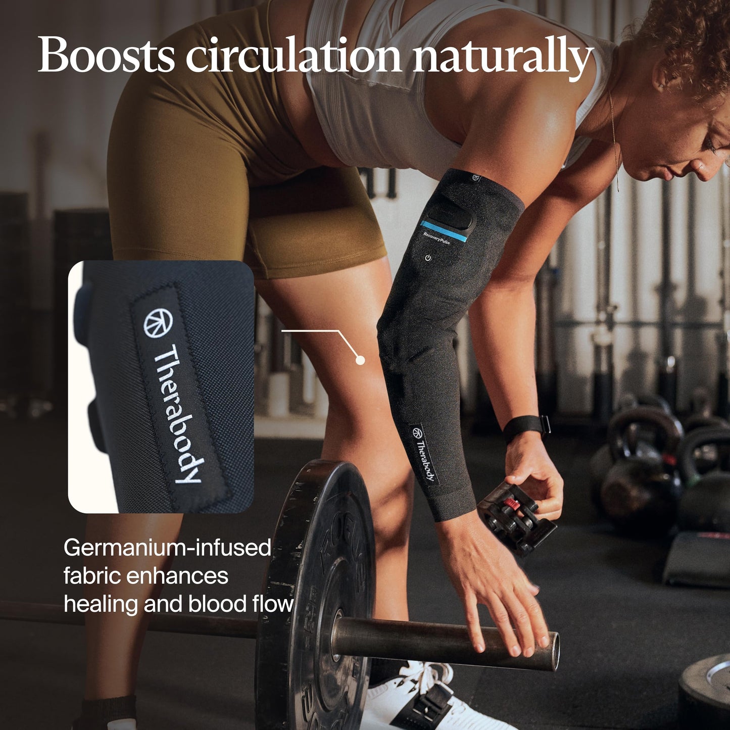 Therabody RecoveryPulse Arm - Compression and Vibration Sleeve for On The Go Relief, Reduce Soreness and Pain in Arms, Increase Flexibility, Circulation and Accelerate Recovery (Large)